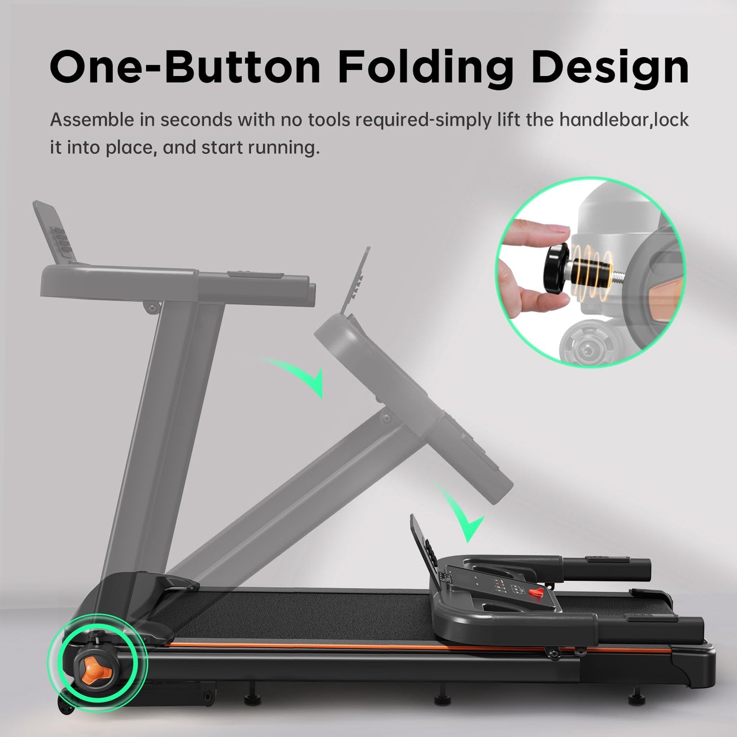 YUEJIQI Treadmill with 0-15% Auto Incline, 3.5HP Quiet Brushless Foldable Treadmills for Home, Small Space Portable Running Walking Machine, 300 Lbs Capacity with Bluetooth APP & Pulse Monitor