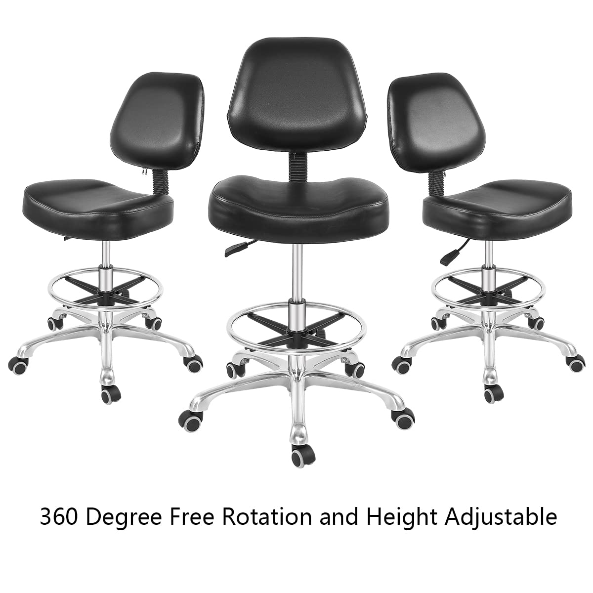 Grace&Grace Drafting Chair Tall Office Stool with Wheels,Heavy Duty Shop Stool Chair for Studio,Workshop,Office, Home Office (Black, Classic with Footrest)
