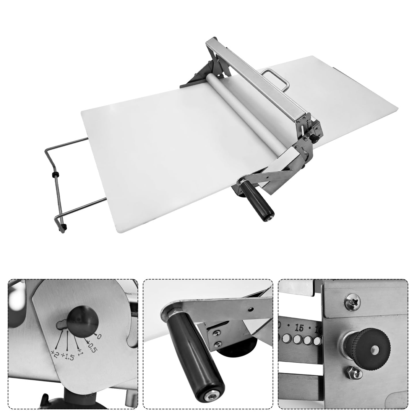 12" Folding Dough Sheeter with 23.6" x 11.8" Sheeter Board, Manual Dough Roller Machine with 0-25mm Adjustable Thickness Settings Stainless Steel for Pizza Croissants Pastry and Crust