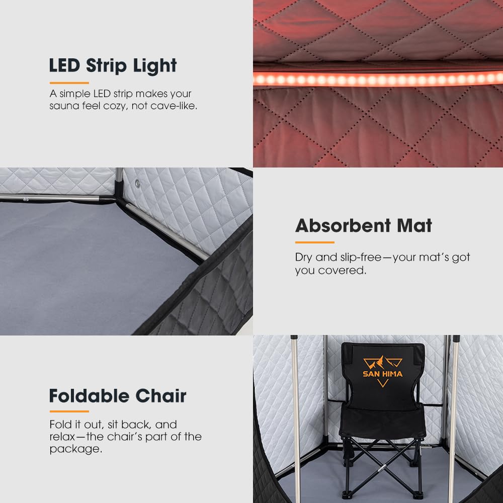 SAN HIMA Portable Sauna for Home - Personal Red Light Therapy Steam Sauna Box at Home Spa with 3L 1500W Steamer, 9 Levels Heat, 90 Minute Timer, Foldable Chair, Remote Control for Indoor Outdoor