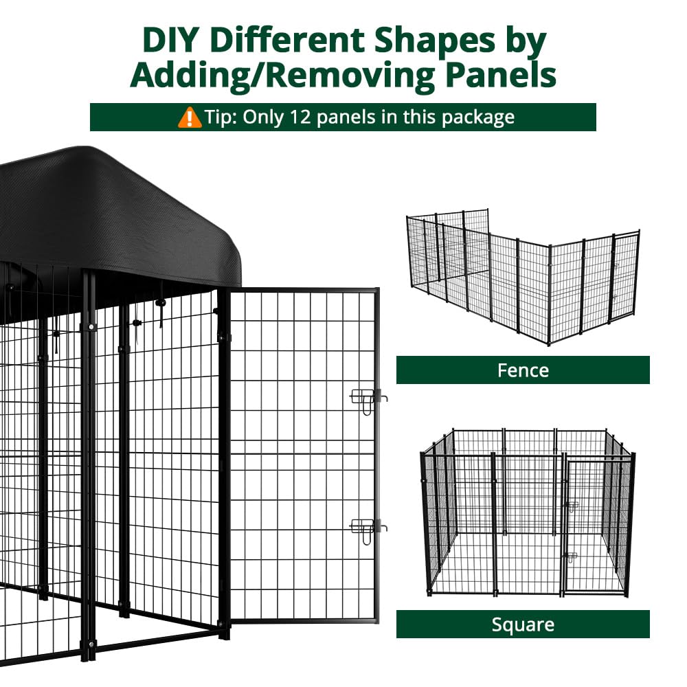 Dog Kennel Outside with Roof, 8'x6'x4' Outdoor Dog Kennels for Large Dogs, Heavty Duty Welded Dog Crate Playpen with UV-Resistant Waterproof Cover