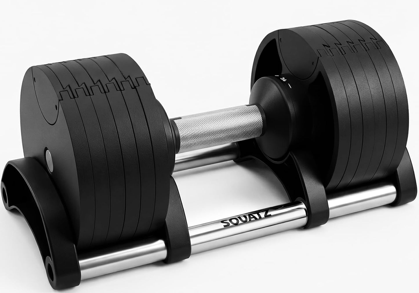 SQUATZ 45 lb Adjustable Dumbbells with Quick Weight Change, Space-Saving Dumbbell Set with Anti‑Slip Handle, Secure Locking System, Heavy‑Duty Plates & Base for Home Workout and Strength Training