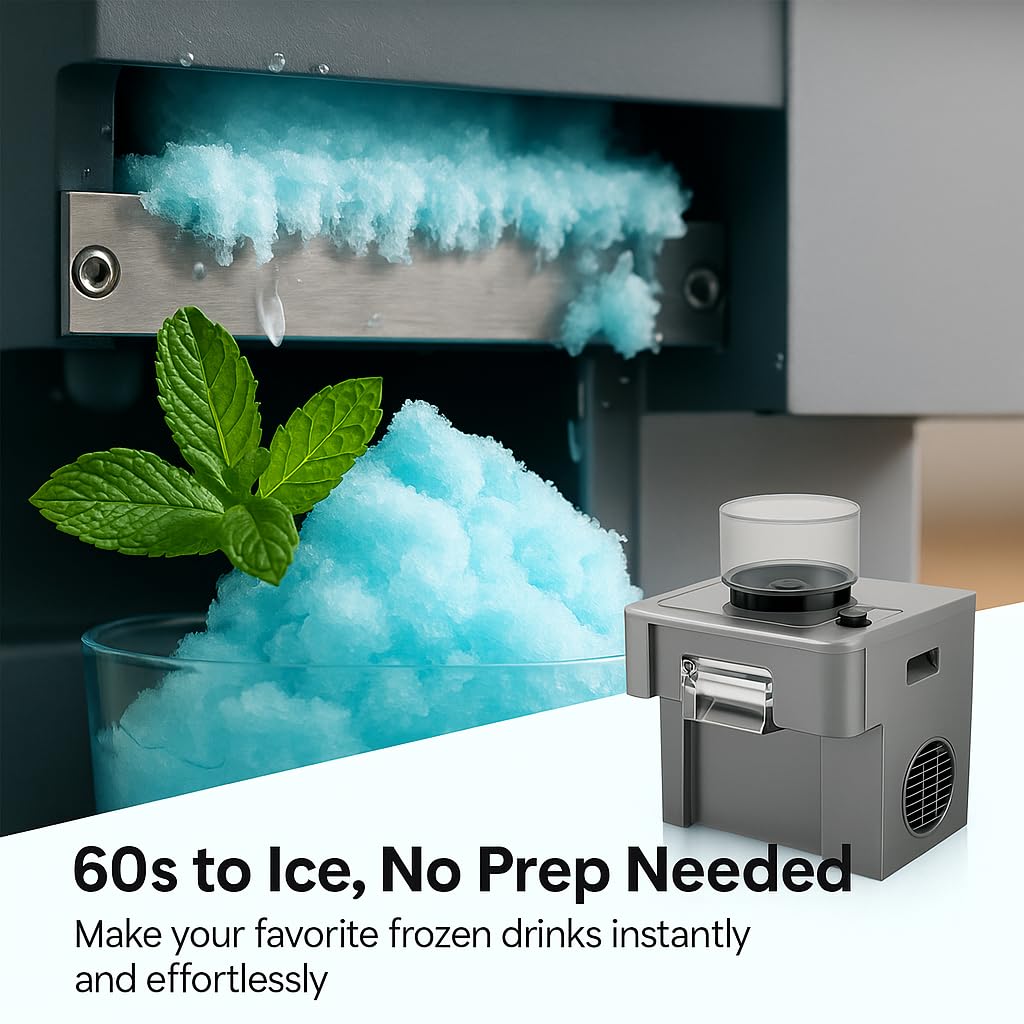 ICEMAGE Shaved Ice Machine, 60s Fast Slushie & Snow Cone Maker for Home, No Pre-Freezing, 15 Textures, All-Drink Compatible, 50dB Quiet, One-Touch Self-Cleaning, Compact for Parties & RVs