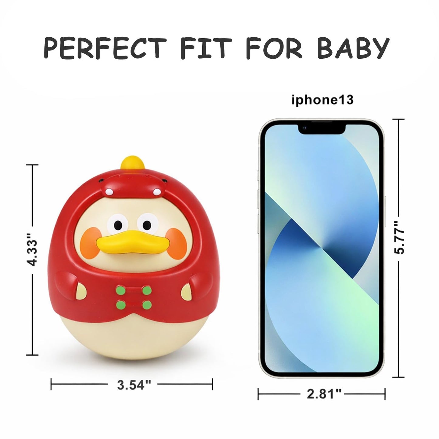 Tinabless Tummy Time Toys, Dinosaur-Duck Roly Poly Baby Toy, Musical Wobbler Toy | Tumbler Wobbler Toy for Newborns 3-12 Month Baby Boys and Girls Easter Basket Gift First Birthday Present (Red)