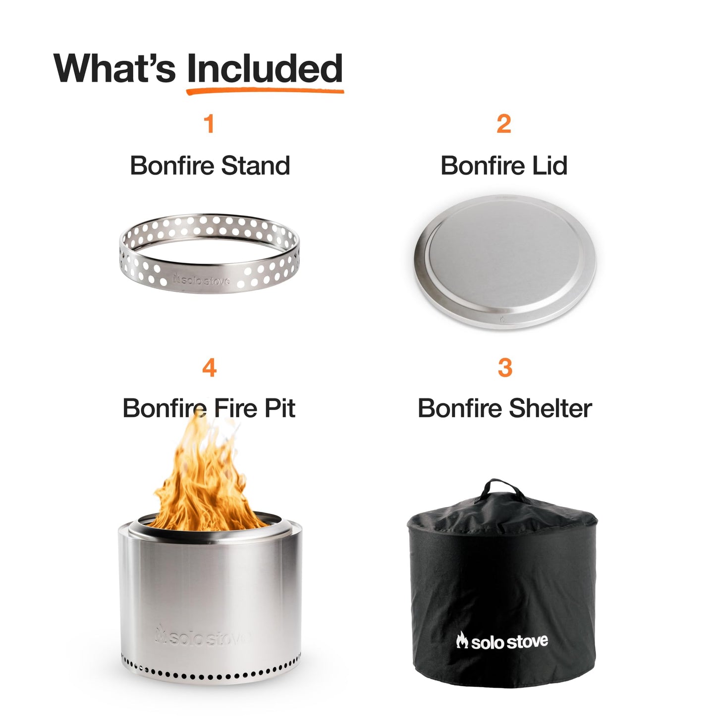 Solo Stove Bonfire Amazon Exclusive | Smokeless Fire Pit Bundle with Stand, Lid, Shelter & Ash Pan | Ideal for 4–6 People | Stainless Steel Wood Burning Camping Pit – 19.5" Wide, 34lbs