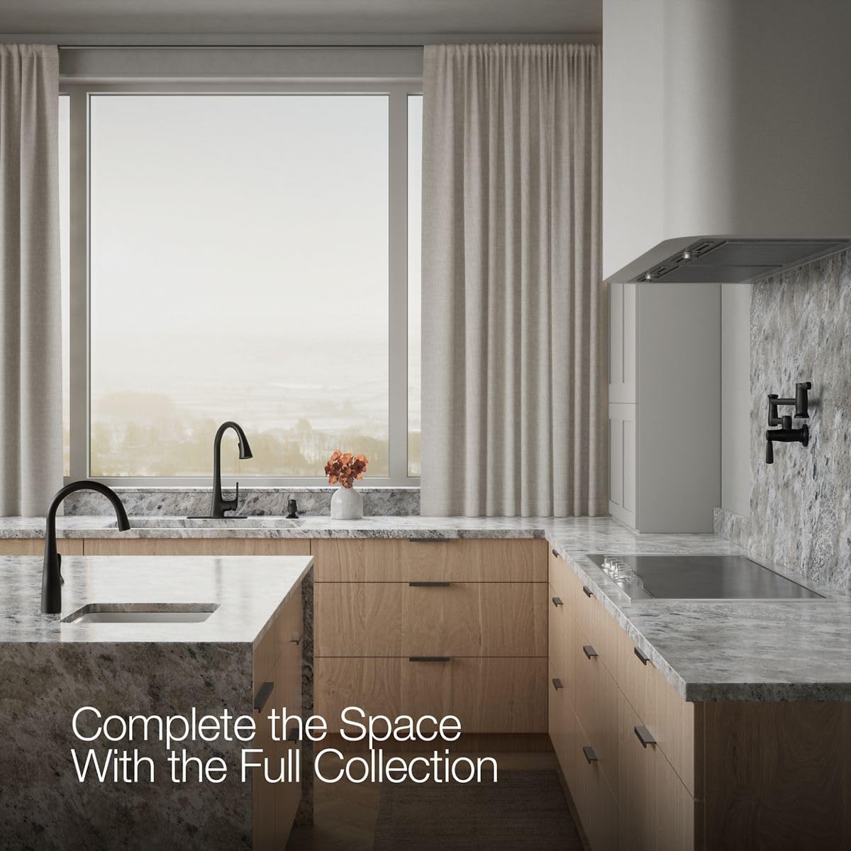 KOHLER R22867-SD-BL Maxton Pull-Down Kitchen Faucet with Soap Dispenser, Pull Down Sprayer, Matte Black