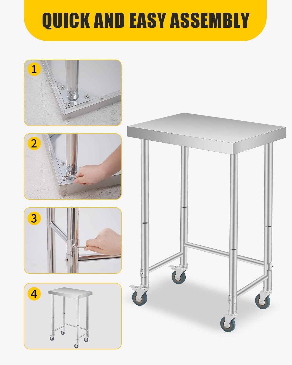 18X24x35 Inch Stainless Steel Table, NSF Heavy Duty Worktable with Open Base & Casters, Rust-Resistant Utility Prep Table for Kitchen, Restaurant, Garage, Indoor/Outdoor