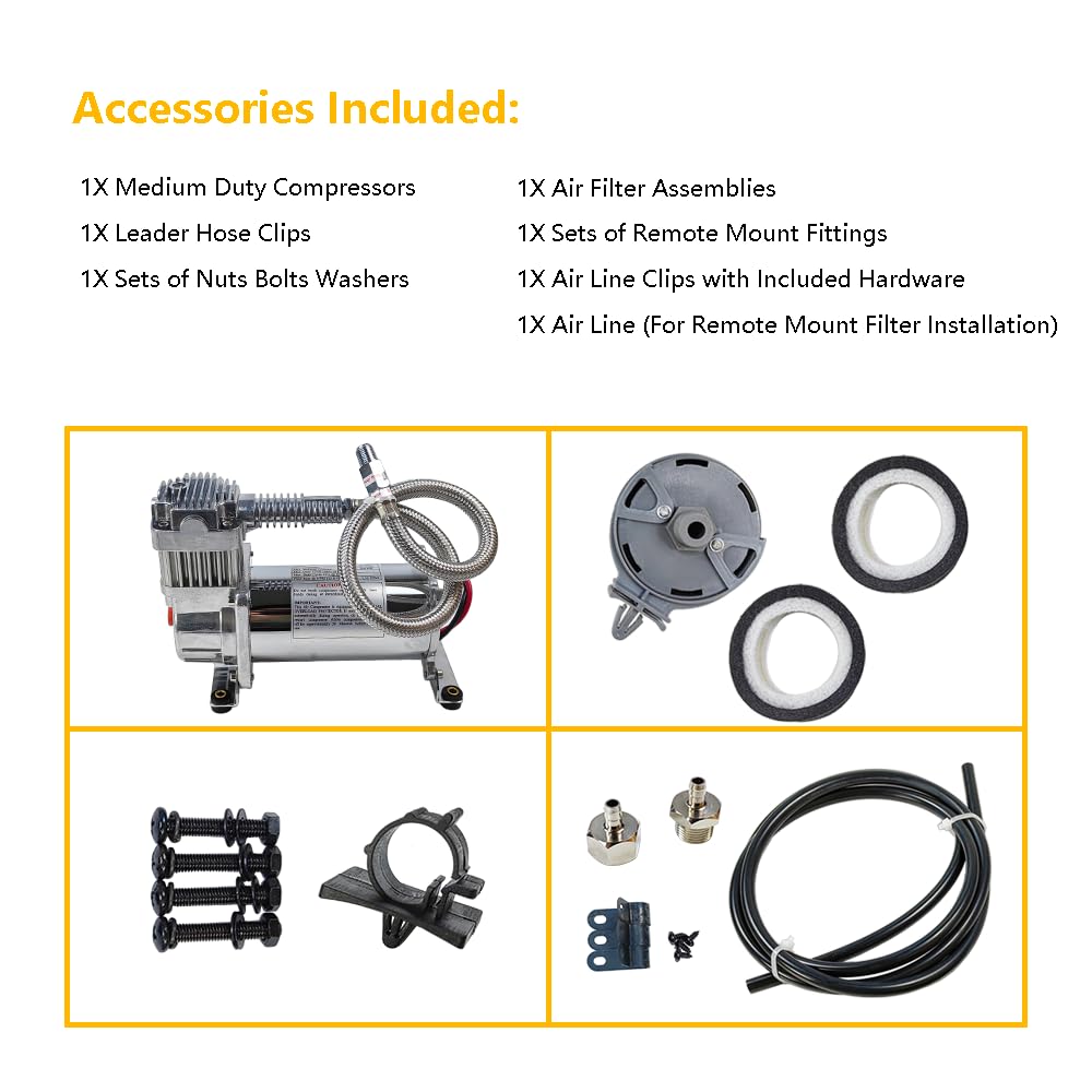 Heavy Duty 12V Air Compressors 200 PSI Onboard | Universal Fit for Truck Car Train Air Horn, Suspension Ride Bag Kit System | Fits All 12V Vehicles like Truck Pickup SUV RV Marine (Single Pack)
