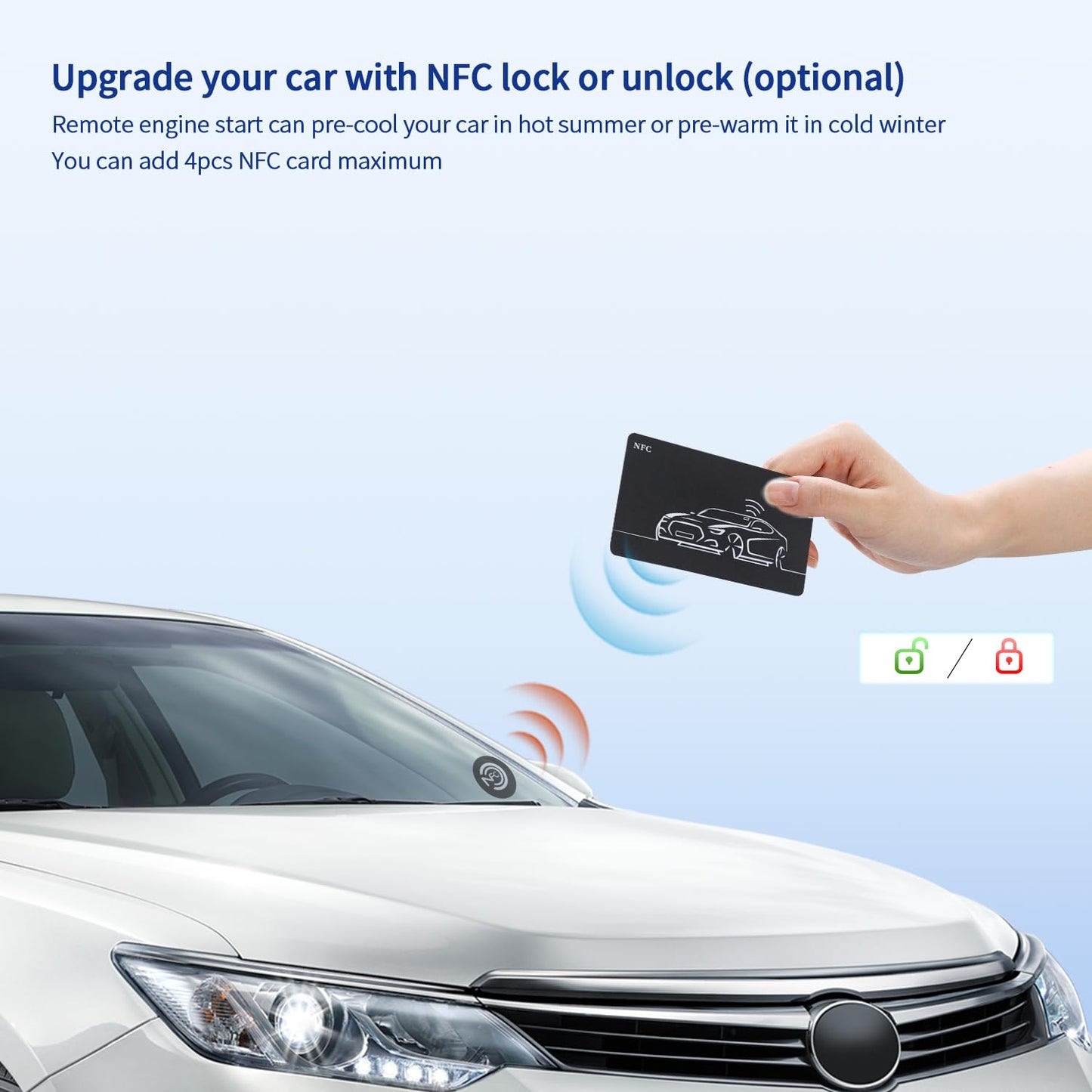 EASYGUARD EC002-F02-NFC-NS Passive Keyless Entry car Alarm Rolling Code with PKE Remote Starter with Passive keyless Entry Push Start Button NFC Lock Unlock（with Shock Sensor）
