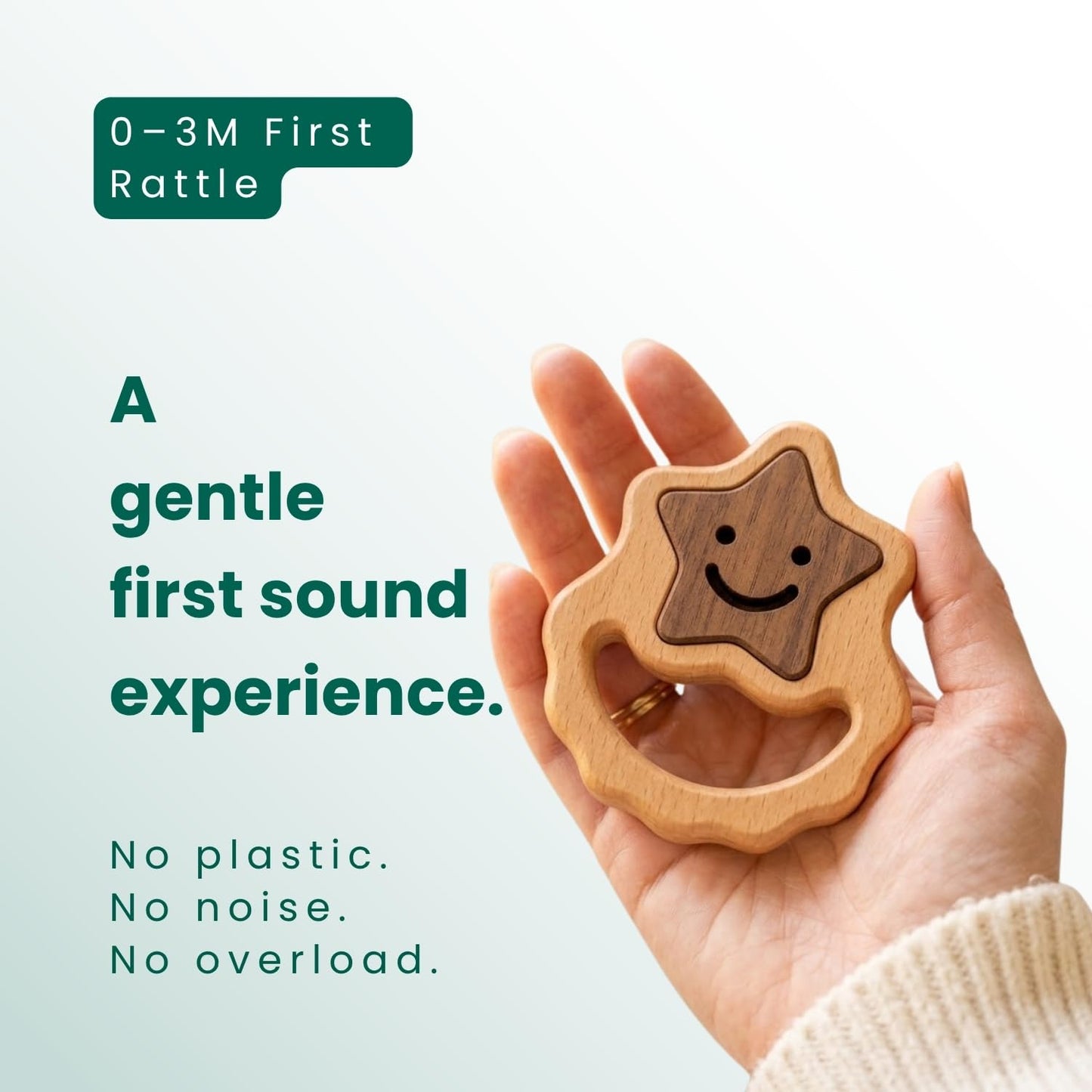 First Baby Rattle for Newborn (0–3 Months) – Natural Wooden Sensory Toy with Gentle Rattle Sound – Easy-Grip Infant Toy, Safe First Baby Gift