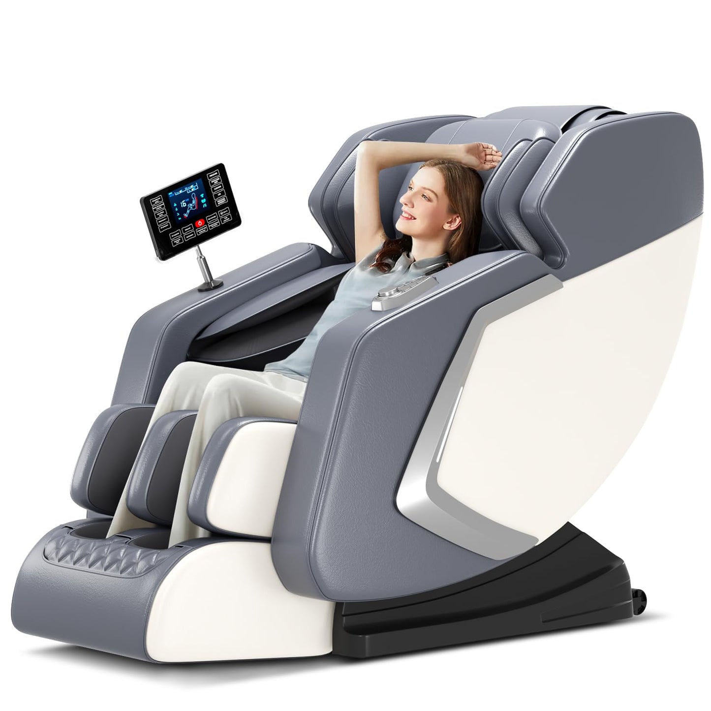 AOVOJRM Massage Chair Full Body- Zero GravityMassage Recliner with Air Pressure, 10 Fixed Massage Rollers, Heating, Foot Roller, Bluetooth Speaker for Home Office, for mom/dad (White)