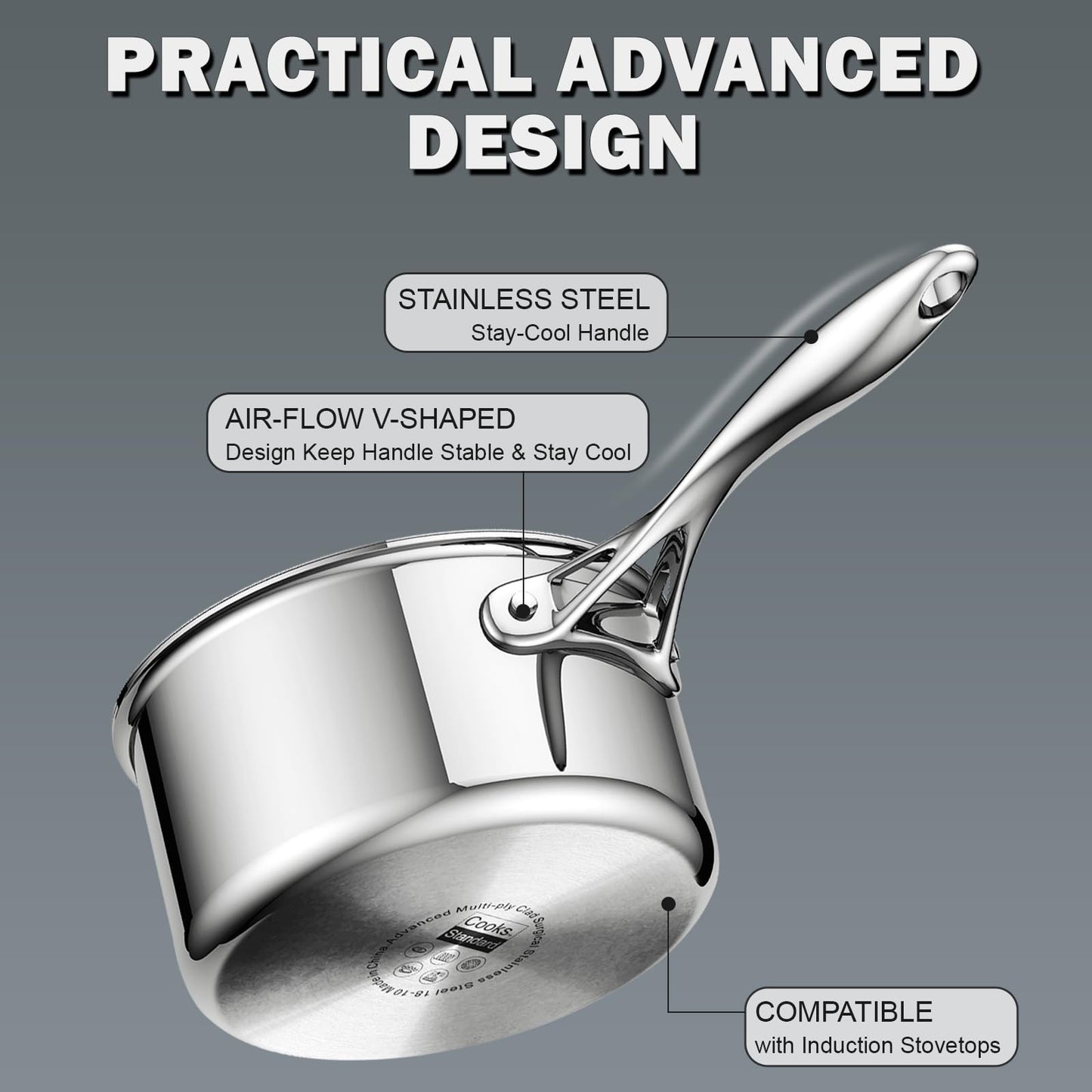 Cooks Standard 10 Piece Stainless Steel Cookware Set — Induction Cookware, Non Toxic Pots Pans Set, Professional Stainless Steel Pot Pan Set, Heavy Duty Pot Set, Multi-Ply Full Clad Stay-Cool Handles