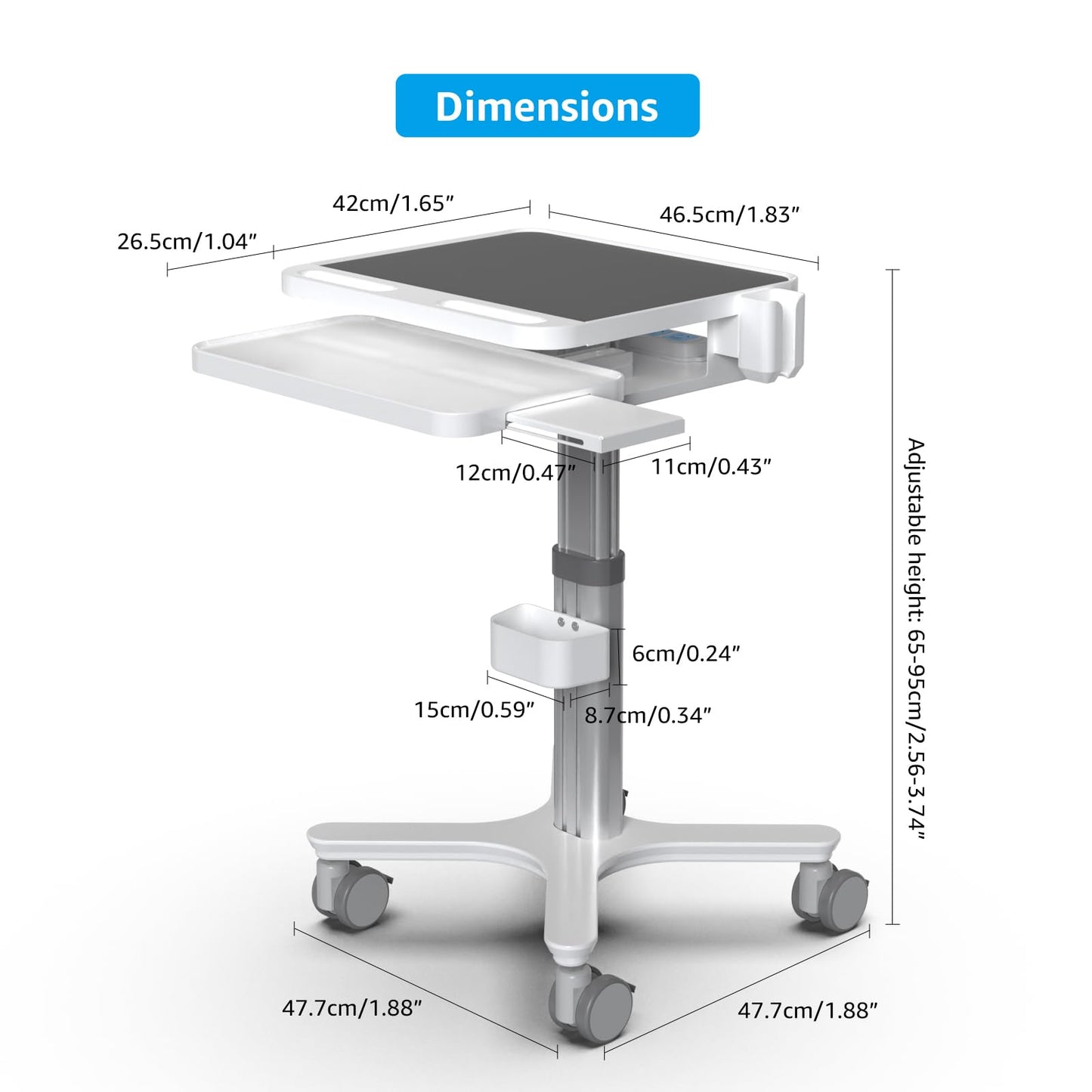 Dental Clinic Trolley Cart with Oral Scanner Holder,Hospital Mobile Workstation with Laptop Tray and Silent Wheels, for Office School Salon Lab etc.