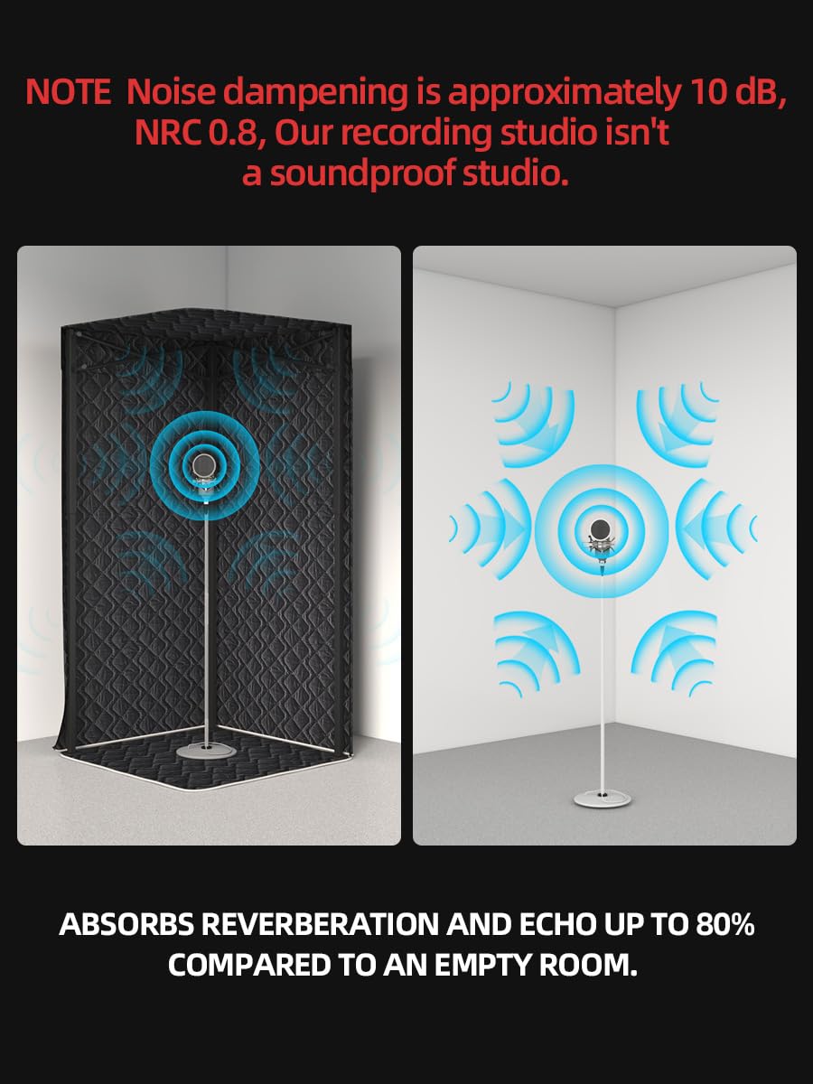 Portable Foldable Recording Vocal Booth Studio Equipment for Crisp Dry Echo Free Vocals at Home & On the Road - Easy to Assemble & Travel Bag Included (Standard, Black)
