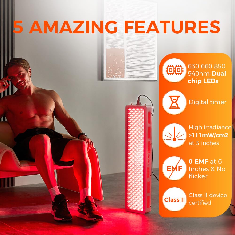 BestQool Red Light Therapy Device for Body, Face. 4 Wavelengths Full Body Near Infrared Therapy Lamp, Dual Chip 200 Elite Grade LEDs, High Power Red Light Panel at Home. 340W.