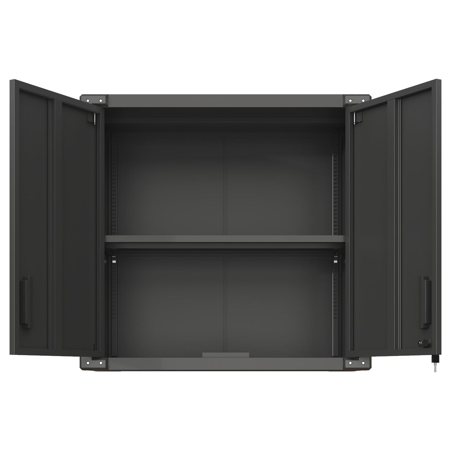 Metal Wall-Mounted Tool Storage Cabinet with 2 Locking Door 1 Adjustable Shelf 1 Opened Drawer for Garage Warehouse,Office,Assembly Required
