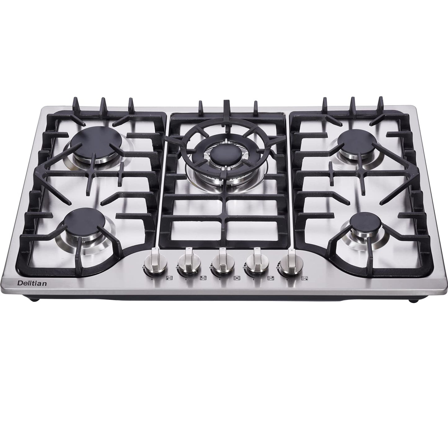 30 Inch Gas Cooktop DT57043 Built-in Stainless Steel 5 Burners Gas Stovetop LPG/NG Convertible Dual Fuel Gas Hob
