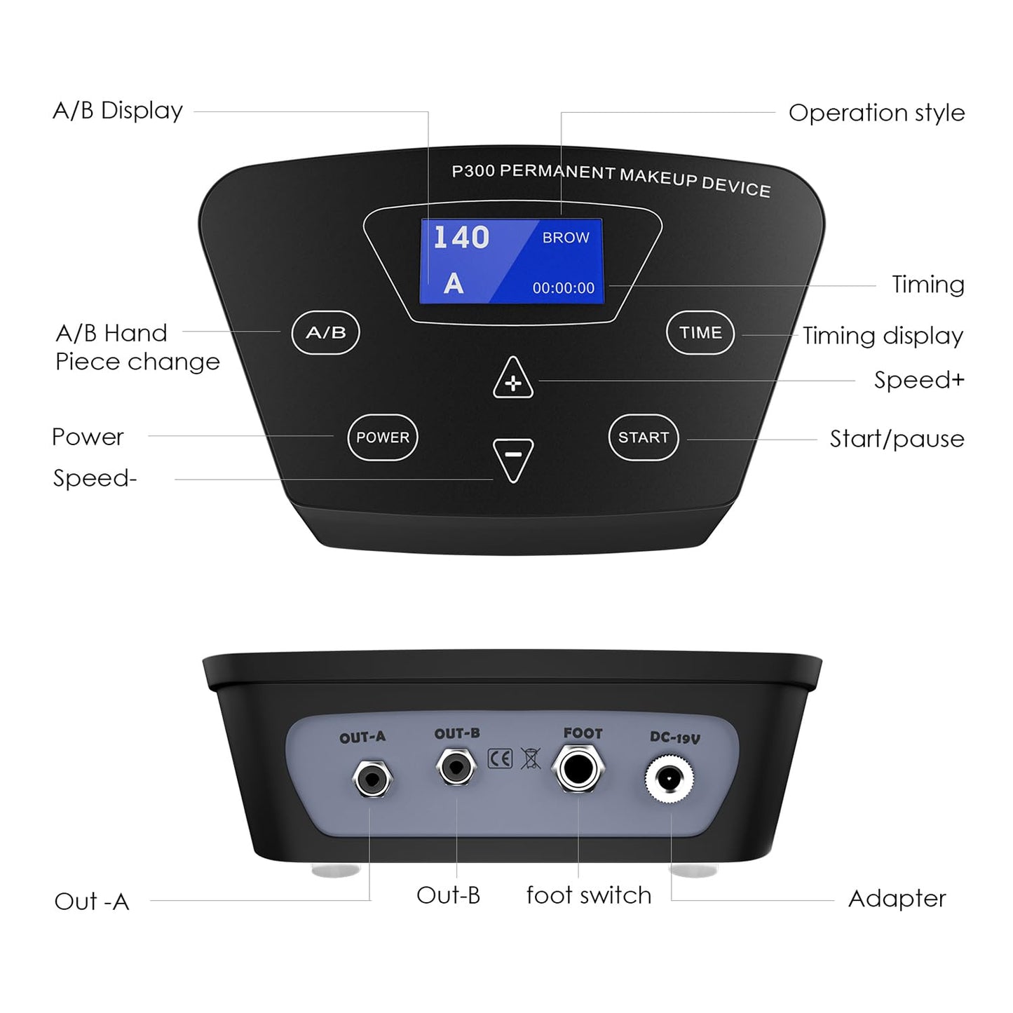 Permanent Makeup Machine - BIOAMSER P300 Permanent Makeup Tattoo Machines Device Kit Include Digital Permanent Makeup Power Supply Permanent Makeup Tattoo Pen and 2 Clip Cord with 10pcs Needles