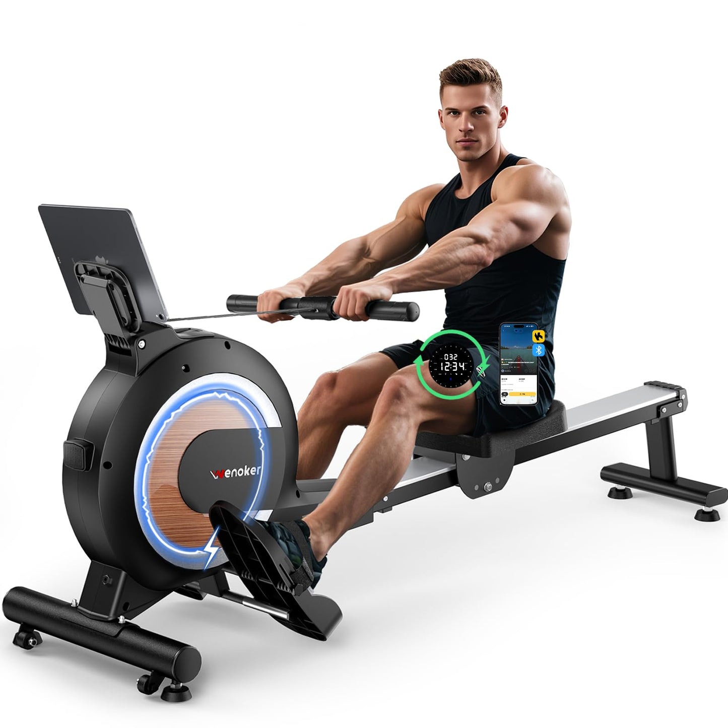WENOKER Rowing Machine, Magnetic Rowing Machine for Home, Upgraded 32-Levels Quiet Resistance with Smart Electronic Knob, 355 LBS Weight Capacity, Compact Rower Machine Easy Assembly, App Supported
