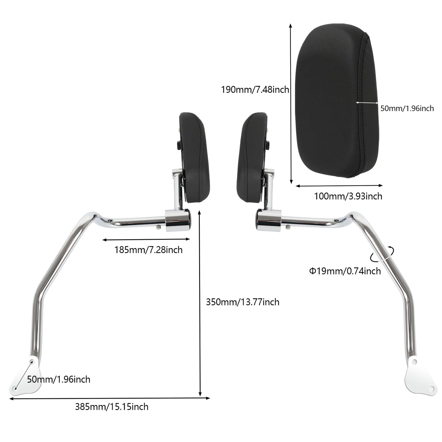 Motorcycle Rear Passenger Armrests Adjustable Set Fits for Indian Chieftain Pursuit Dark Horse Roadmaster Springfield Challenger Elite 2014-2024 Motorbike Accessories Parts Chrome