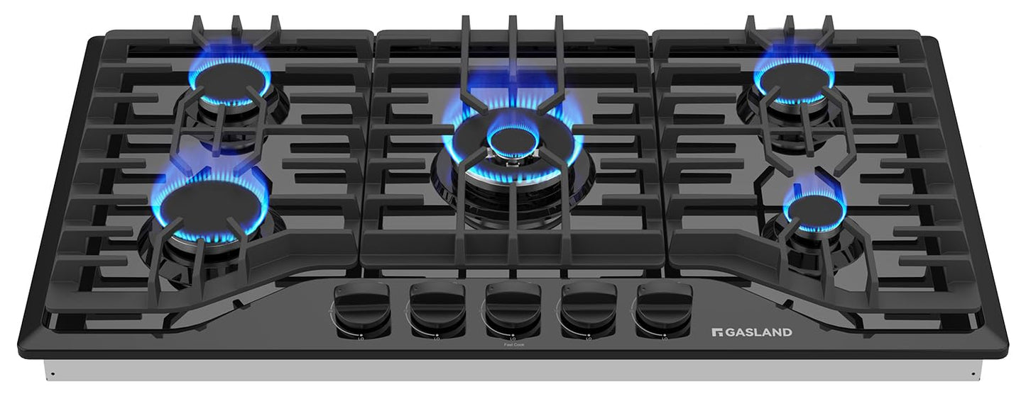 GASLAND 36 Inch Gas Cooktop 5 Italy Sabaf Burner, PRO GH2365EF, Built-in NG/LPG Convertible Stovetops, Gas Countertop Plug-in with Thermocouple Protection, CSA Certified, Black