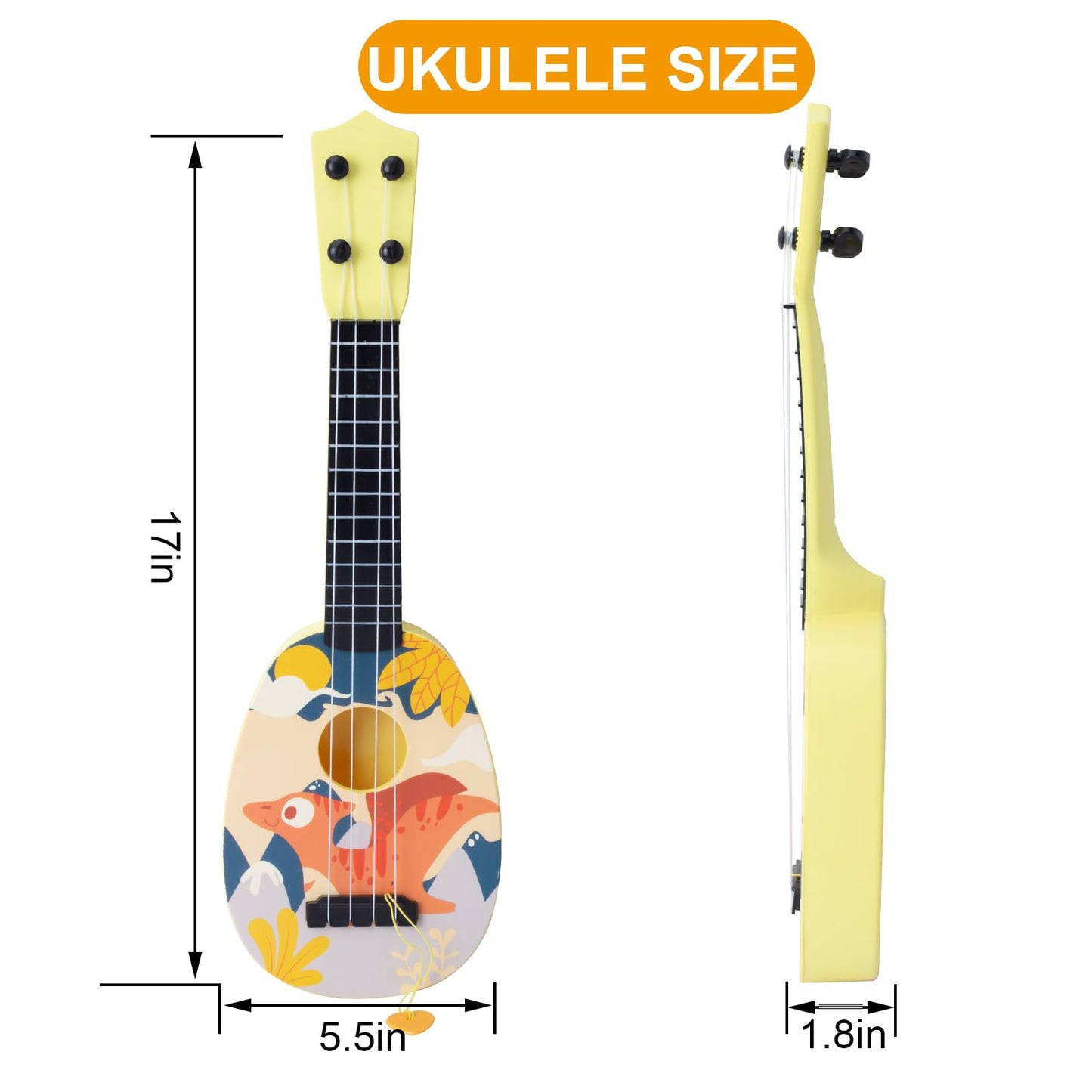 YOLOPLUS+ Kids Toy Ukulele, Kids Guitar Musical Toy,17 Inch 4 Steel Strings, with Pick, Play Early Educational Learning Musical Instrument Gift for Preschool Children (Yellow)