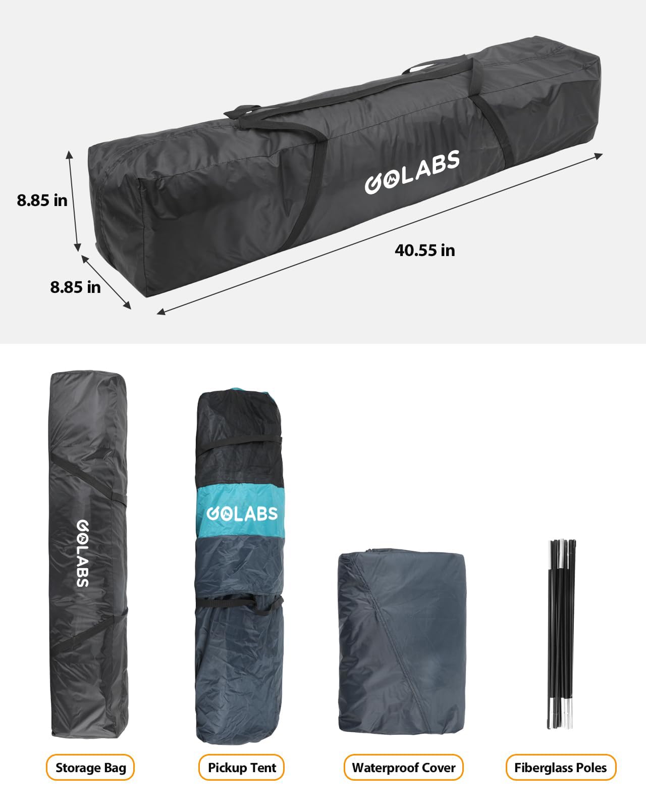 Golabs Truck Bed Tent for 5-6 Ft Bed, 8-Minutes Easy Setup by Pre-Attached Poles, Waterproof PU2000mm & 210D Oxford Fabric, 2-Person Portable with Extra Rainfly Cover, Include Storage Bag& Pocket&Hook
