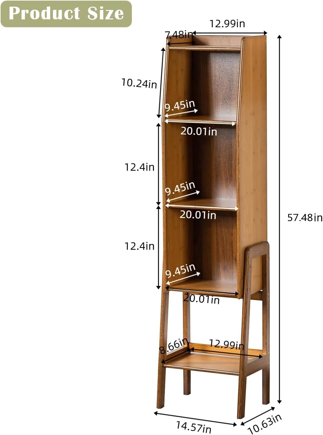 SOBIBO 4 Tier Bamboo Bookcase, Classical Modern Bookshelf, Dispaly Shelves, Bamboo Wood Organizer Book Shelf for Living Room Home Office-Walnut, Large