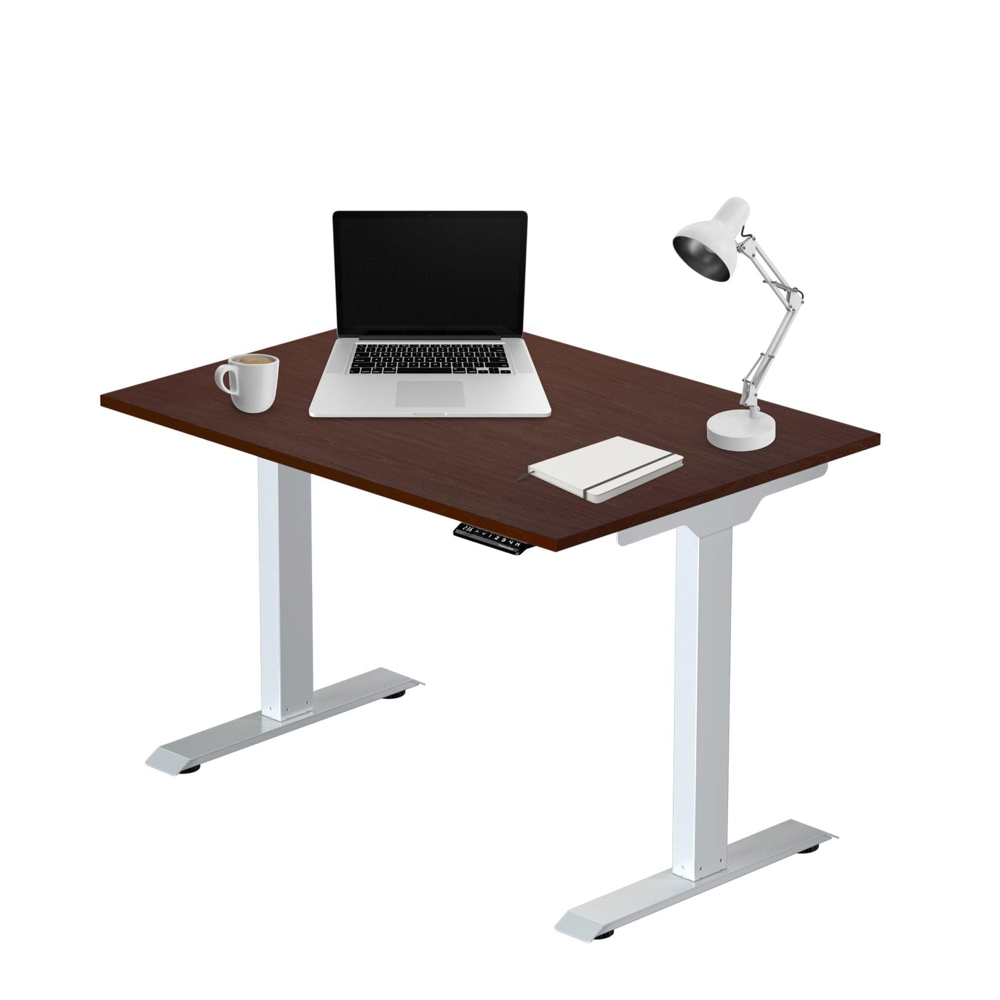 Progressive Desk Stand Up Electric Standing Desk, Compact Home Office Table, White Frame and Dark Cherry MDF Tabletop Prime Ryzer 42" x 24"