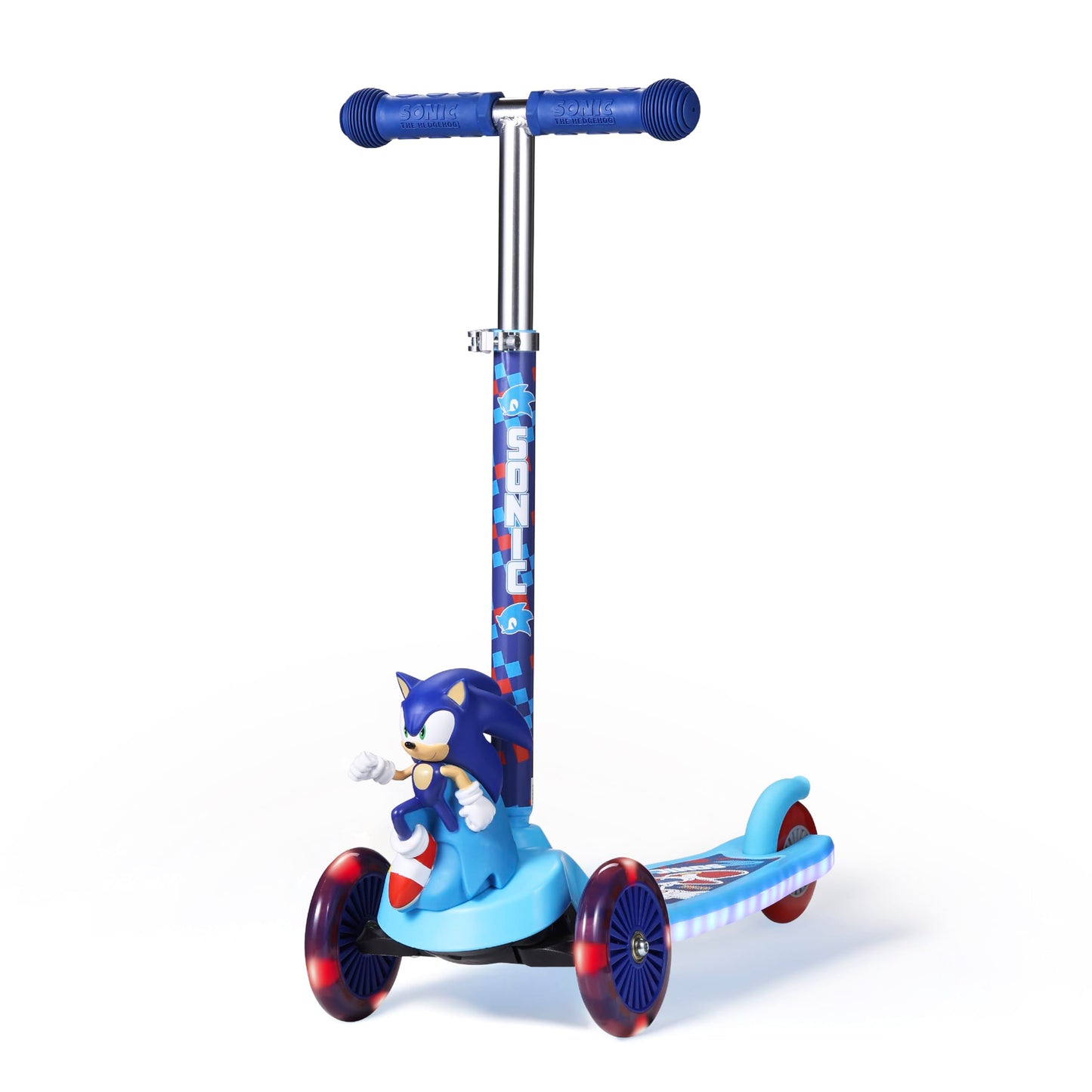 Sonic The Hedgehog 3D Kick Scooter for Kids, Self-Balancing 3 Wheeled Light Up Scooter with Extra Wide Anti-Slip Deck, Rear Brake, Lean to Steer, Lightweight Design, for Kids 3 and up, 75 LB Limit
