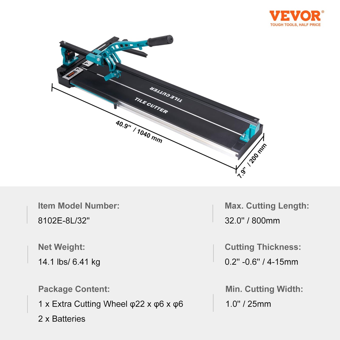 VEVOR Manual Tile Cutter, 32 inch, Porcelain Ceramic Tile Cutter with Tungsten Carbide Cutting Wheel, Infrared Positioning, Anti-Skid Feet, Durable Rails for professional installers or beginners