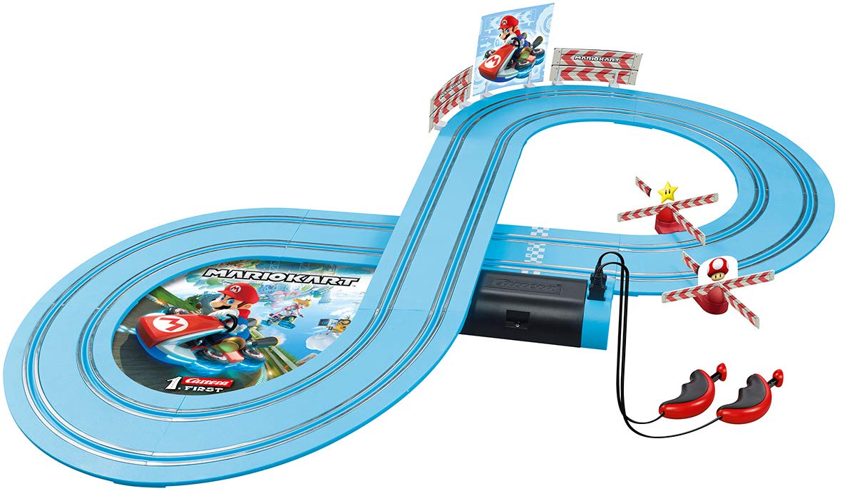 Carrera First Mario Kart - Slot Car Race Track with Spinners - Includes 2 Cars: Mario and Yoshi - Battery-Powered Beginner Toy Racing Set for Kids Ages 3 Years and Up