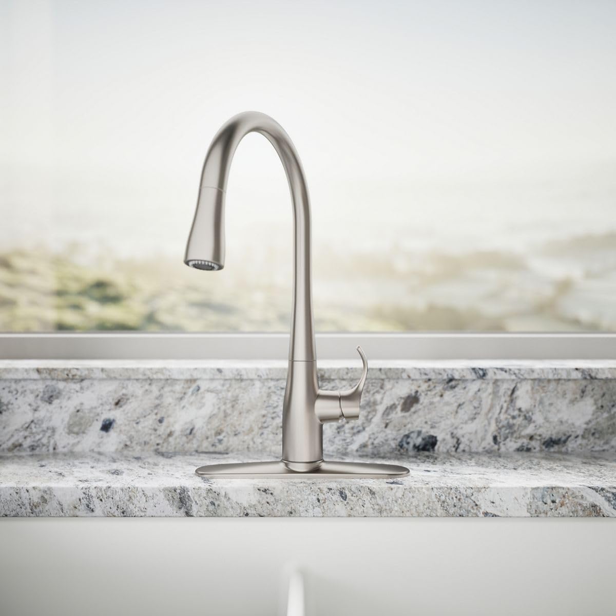 KOHLER 596-VS Simplice Kitchen Sink Faucets with Pull Down Sprayer, 3-Spray Design, Vibrant Stainless Kitchen Faucets, High Arch