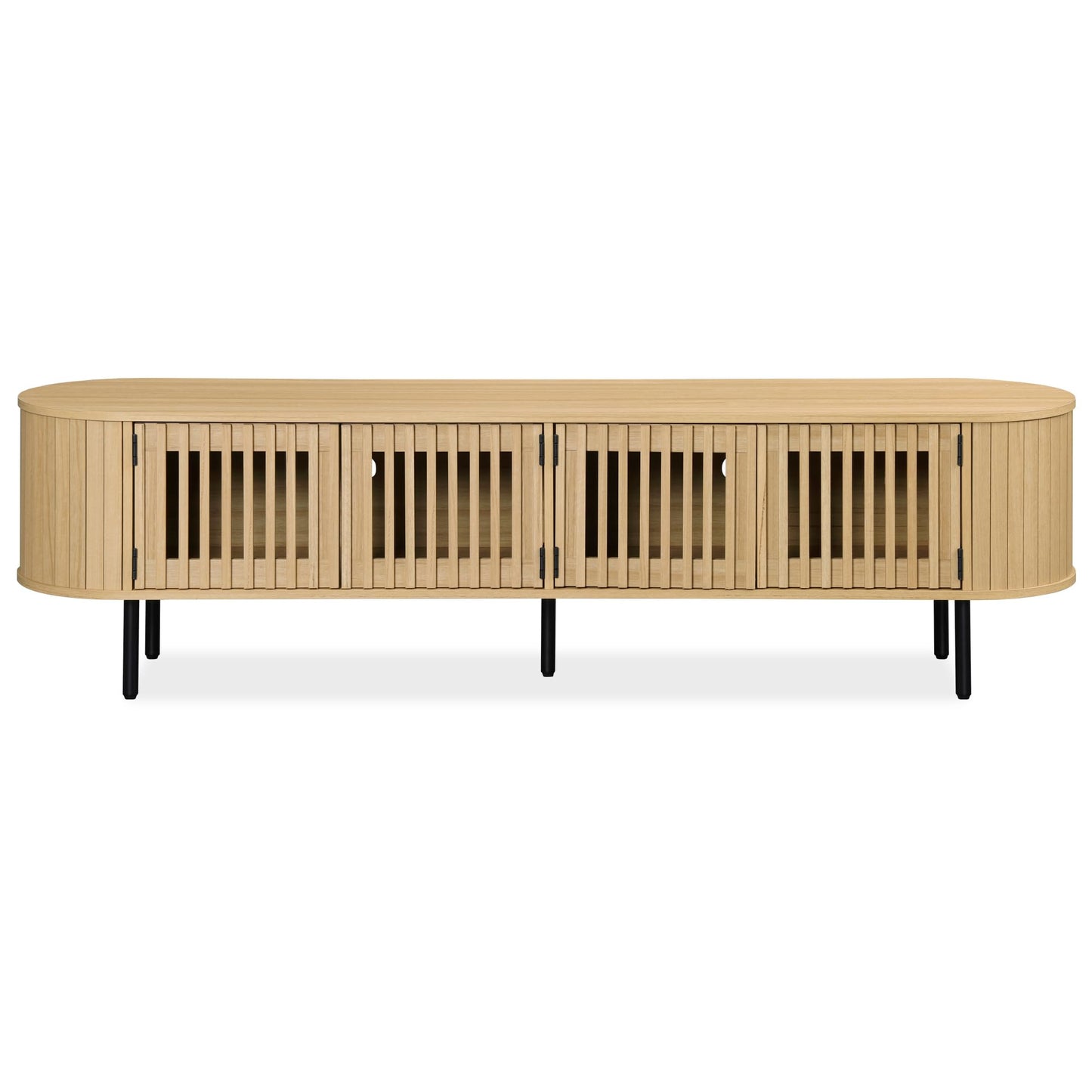 WAMPAT Fluted TV Stand,Wood Media Console for TVs up to 75”,Curved Round Edge Entertainment Center with Pop-Up Doors and Storage for Living Room Bedroom,Natural Oak