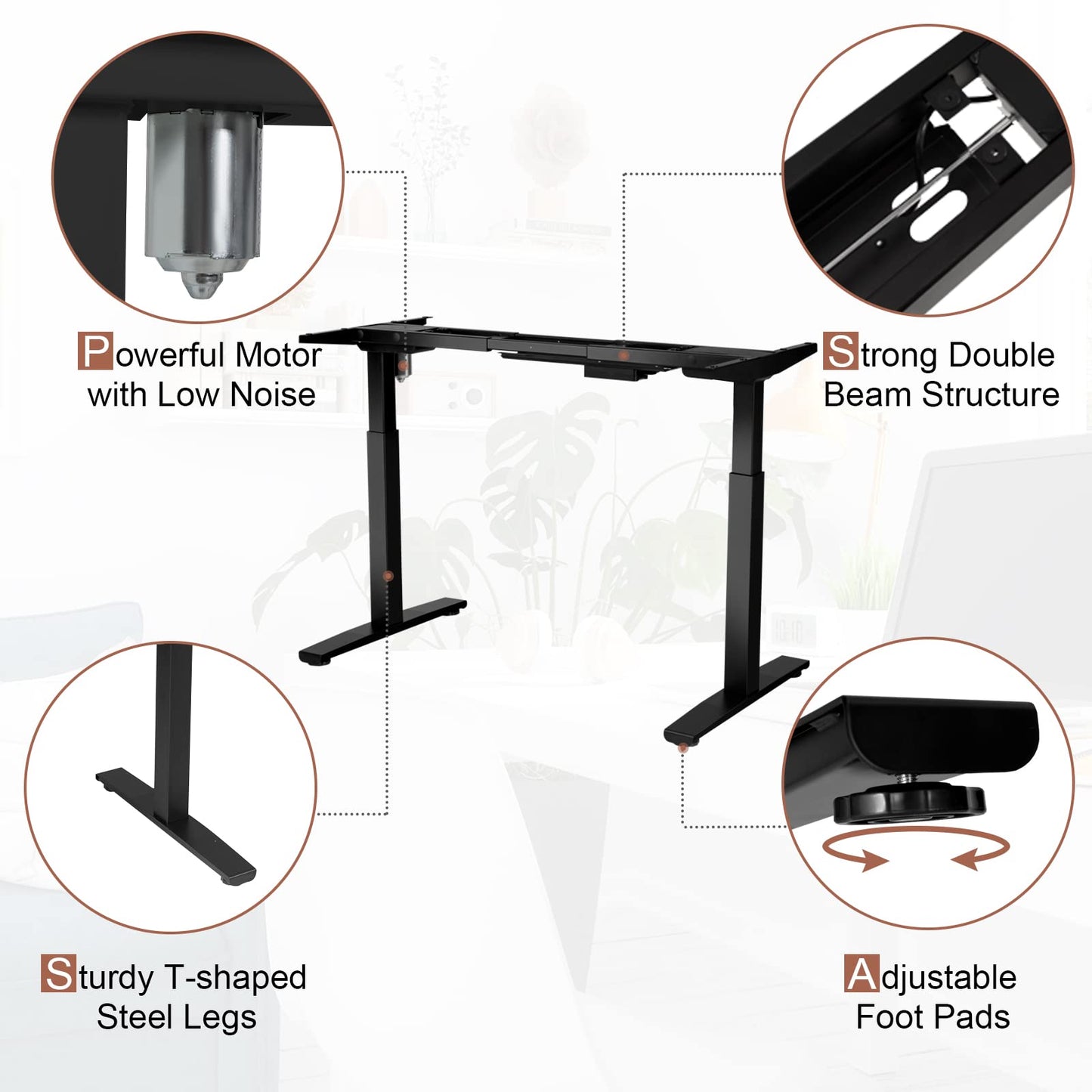 COSTWAY Electric Stand up Desk Frame, Ergonomic Sit to Stand Desk Frame w/Adjustable Height & Width, DIY Workstation Base w/Memory Controller for Home Office(Frame Only) (Black)