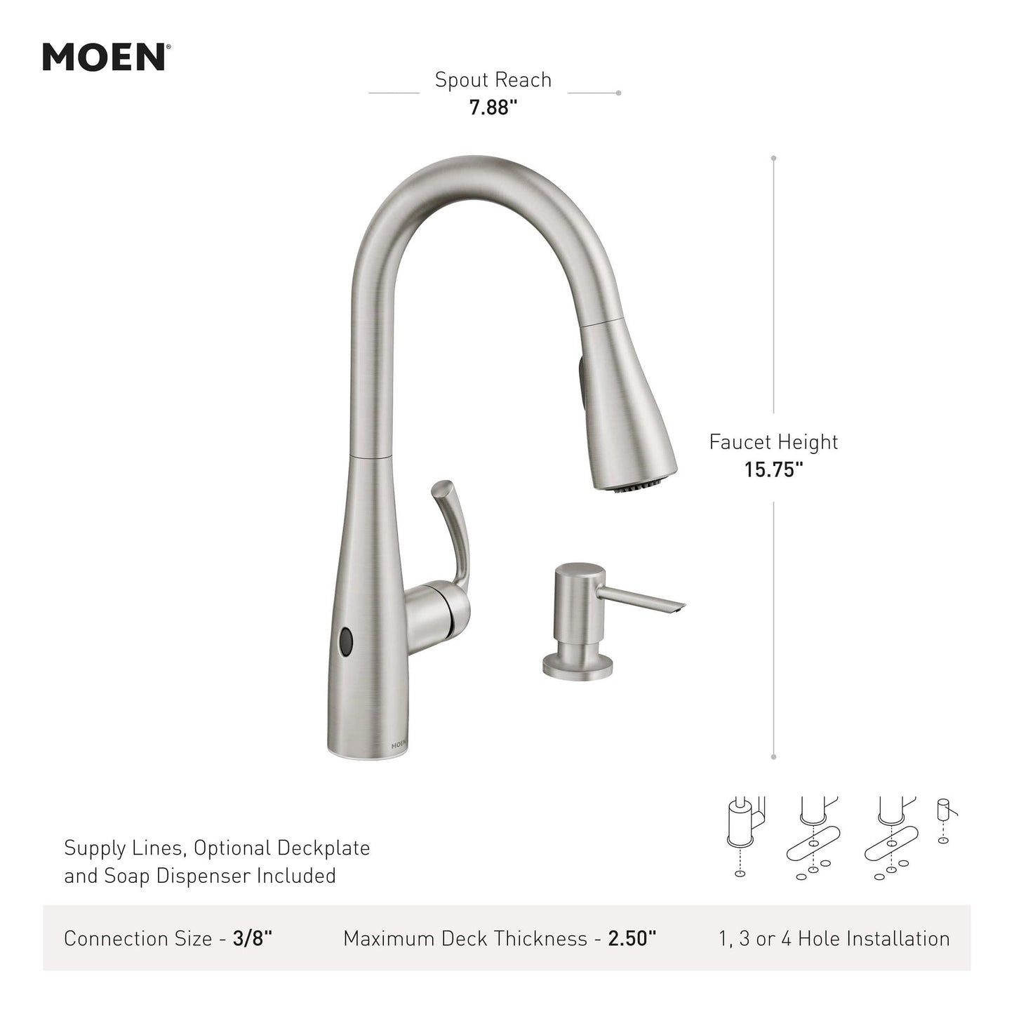Moen Essie Mediterranean Bronze MotionSense Wave One-Handle Touchless Kitchen Faucet with Pulldown Sprayer and Soap Dispenser, 87014EWBRB