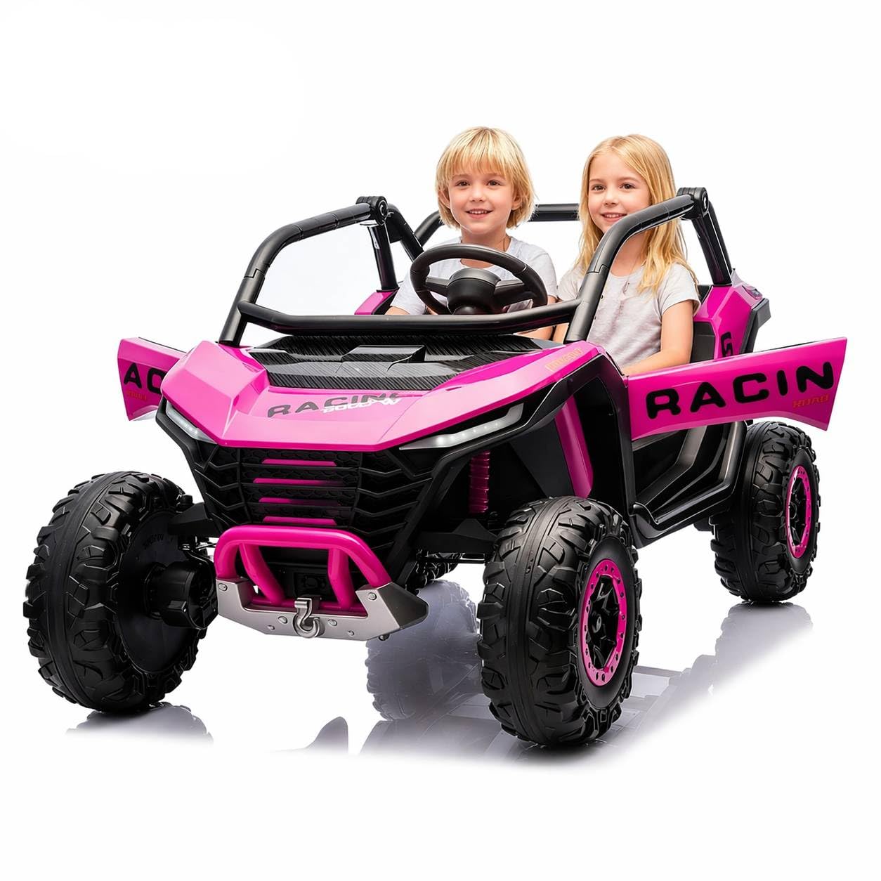 POSTACK 2 Seater Ride on Car with Remote Control, XXL 24V 7Ah 4WD Battery Powered Vehicles for Kids to Drive, Outdoor Riding Toys for Toddlers Boys Girls w/Bluetooth, LED Lights, Pink