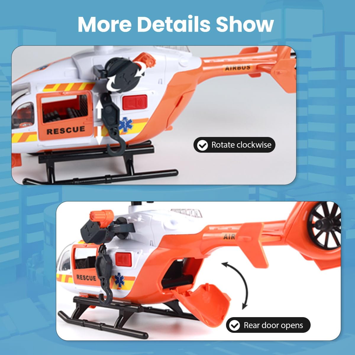 ANJARU Helicopter Toy with Lights and Sound,Simulative Rescue Helicopter Toddler Kids Toys for Kids Aged 3 4 5 6 Pull-Back Propeller Army Toys Toddler Kids Boys Gifts (Rescue-Helicopter)