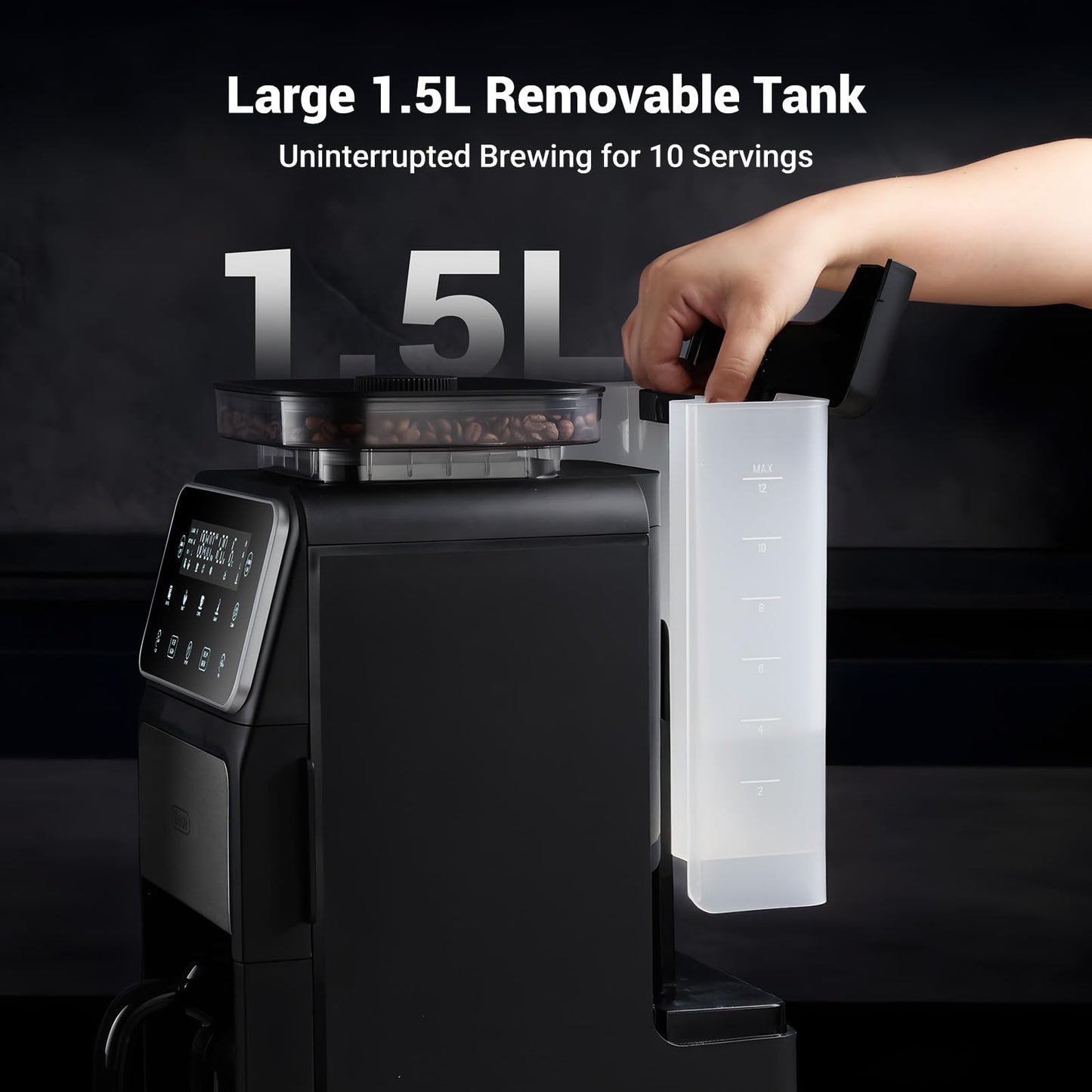 Gevi 10 Cup Drip Coffee Maker with Built-in Grinder, Grind ＆ Brew Burr Combo Coffee Machine with Touch Screen, Programmable, 4-Hour Warm Plate, Permanent Filter, Coffee Carafe