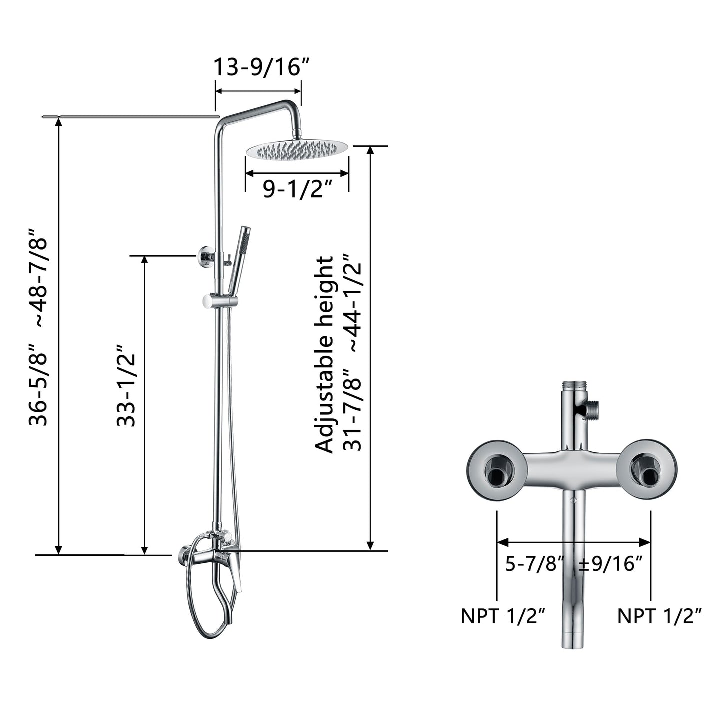 Outdoor Shower Fixtures - Total Complete Shower Kit, Chrome Finish with SS304 Handheld High Pressure Shower Head, 3-Functions