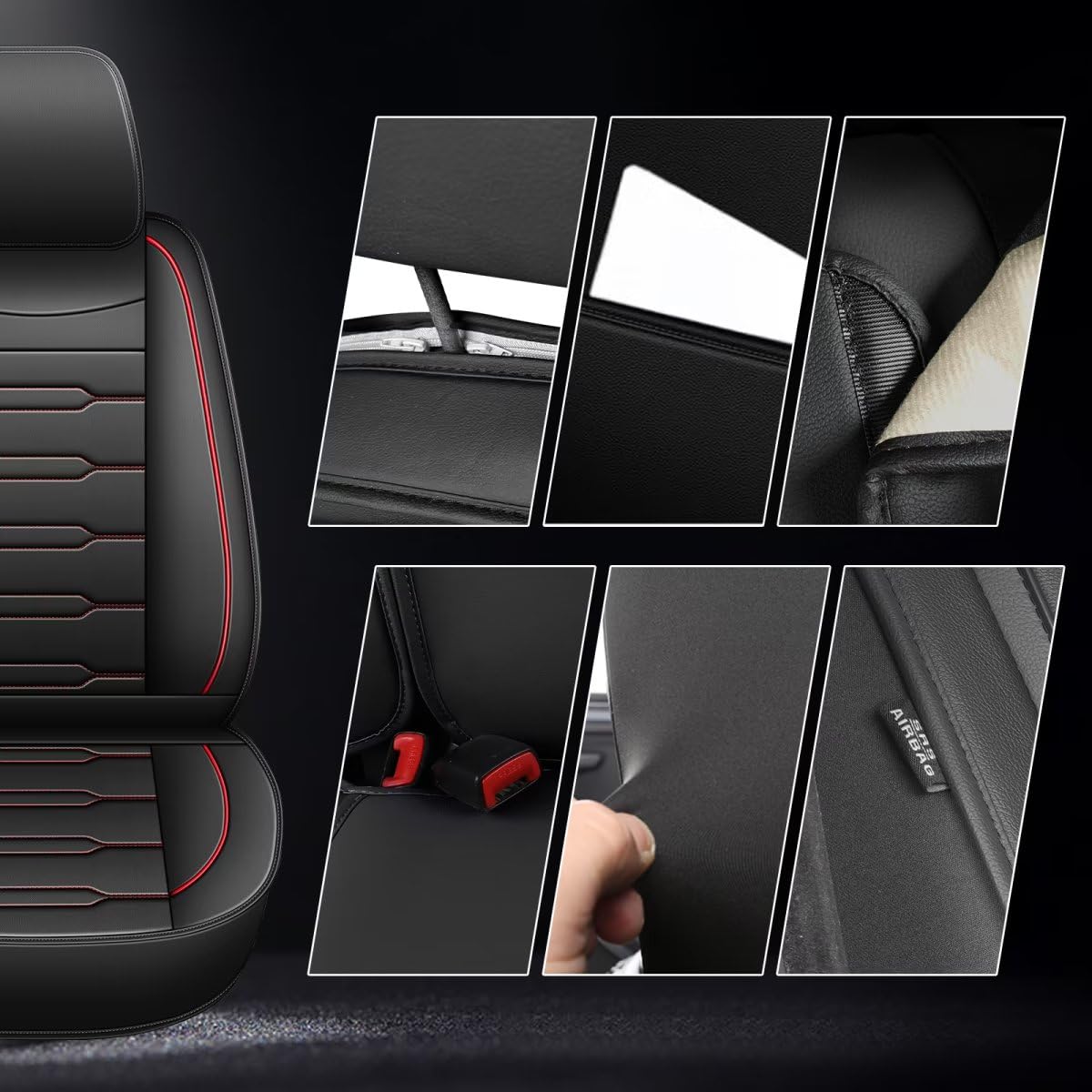 AOMSAZTO Leather Car Seat Cover Custom Fit for Volkswagen Jetta 2007-2026 Faux Leather Car Seat Protector Compatible Airbag Jetta Seat Covers Vehicle Cushion Covers Waterproof 2 Front Seat Black&Red