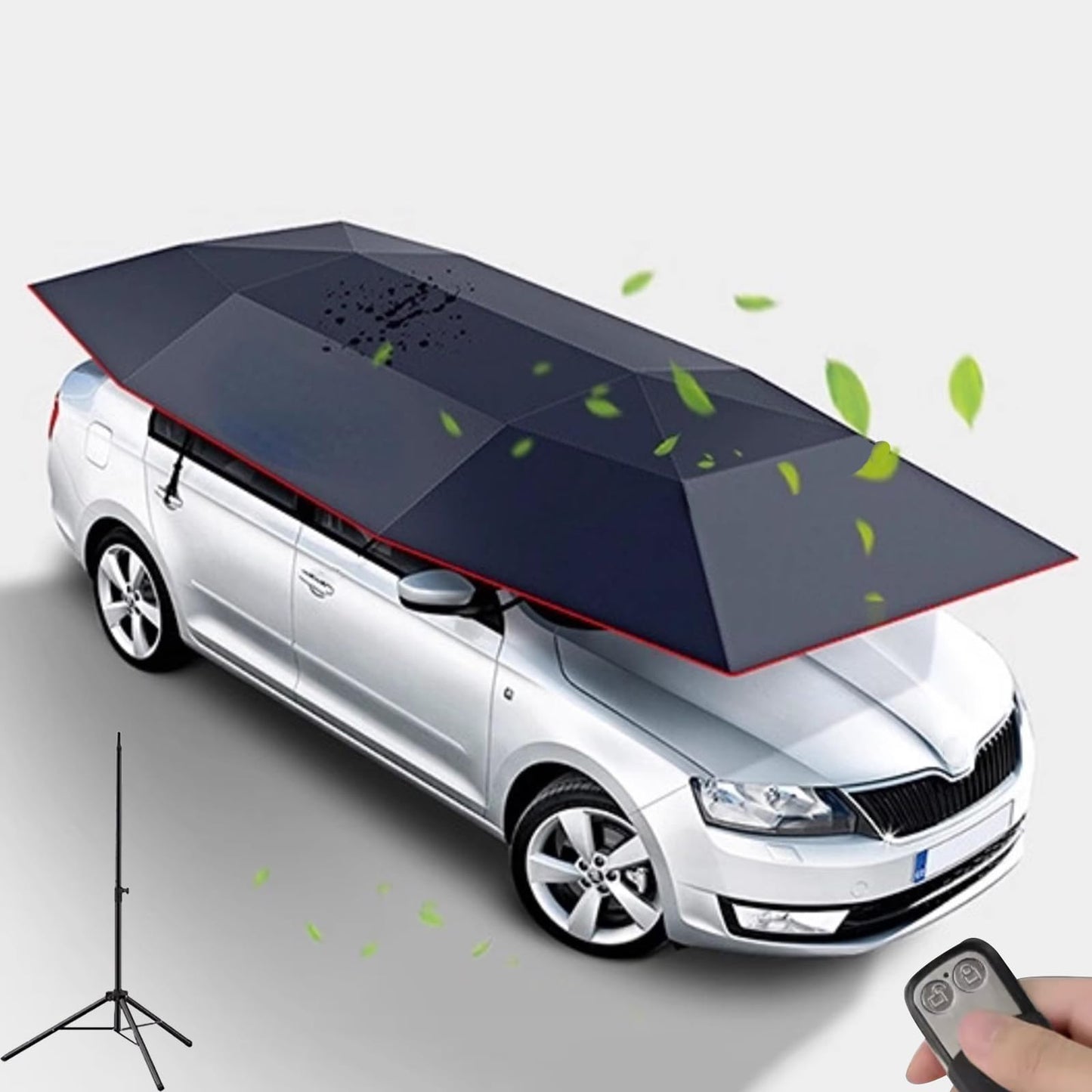Fully Automatic Car Umbrella for Roof with Remote, Universal Car Tent with Bracket, 4.8M Portable Protection Carport, Folded Cars Sun Shade Movable Canopy for Sedan SUV