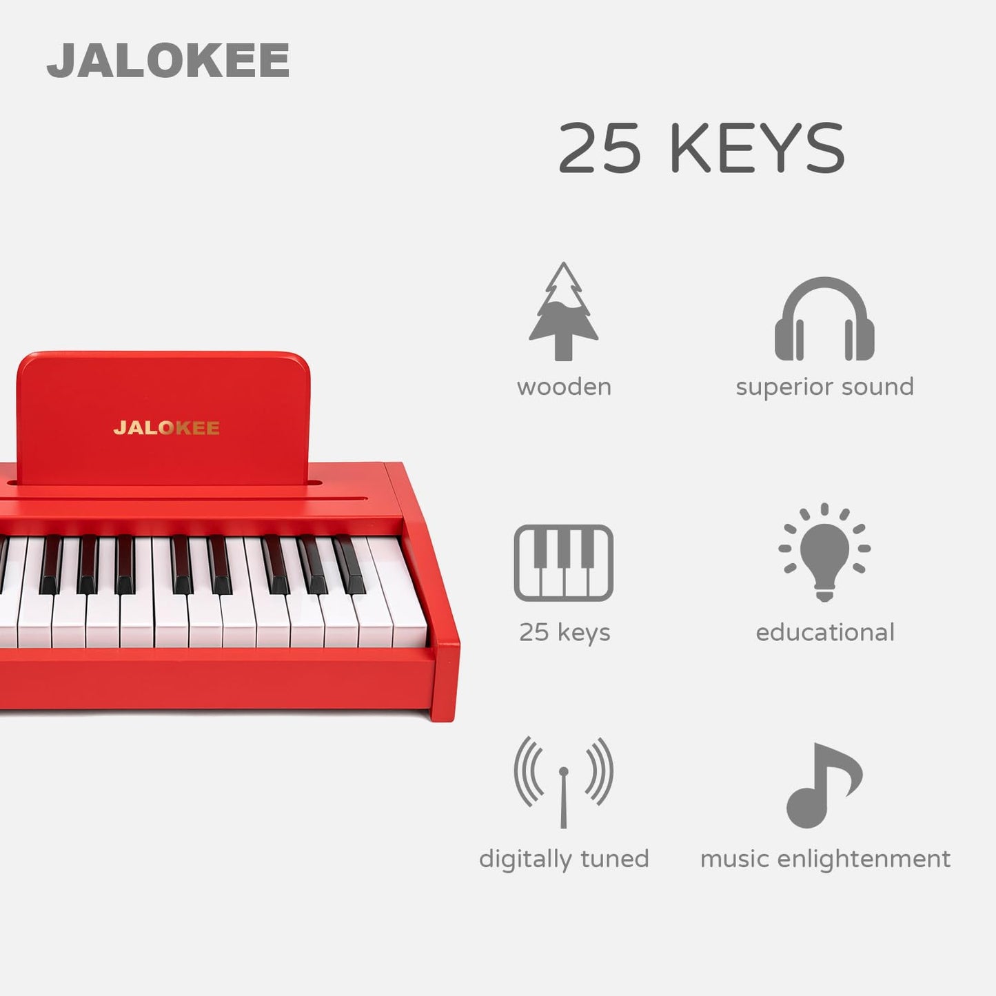 JALOKEE Kids Piano Keyboard, Digital Piano for Kids, Music Educational Instrument Toy, Wood Toy for 3+ Girls and Boys (Red, 25 Keys)