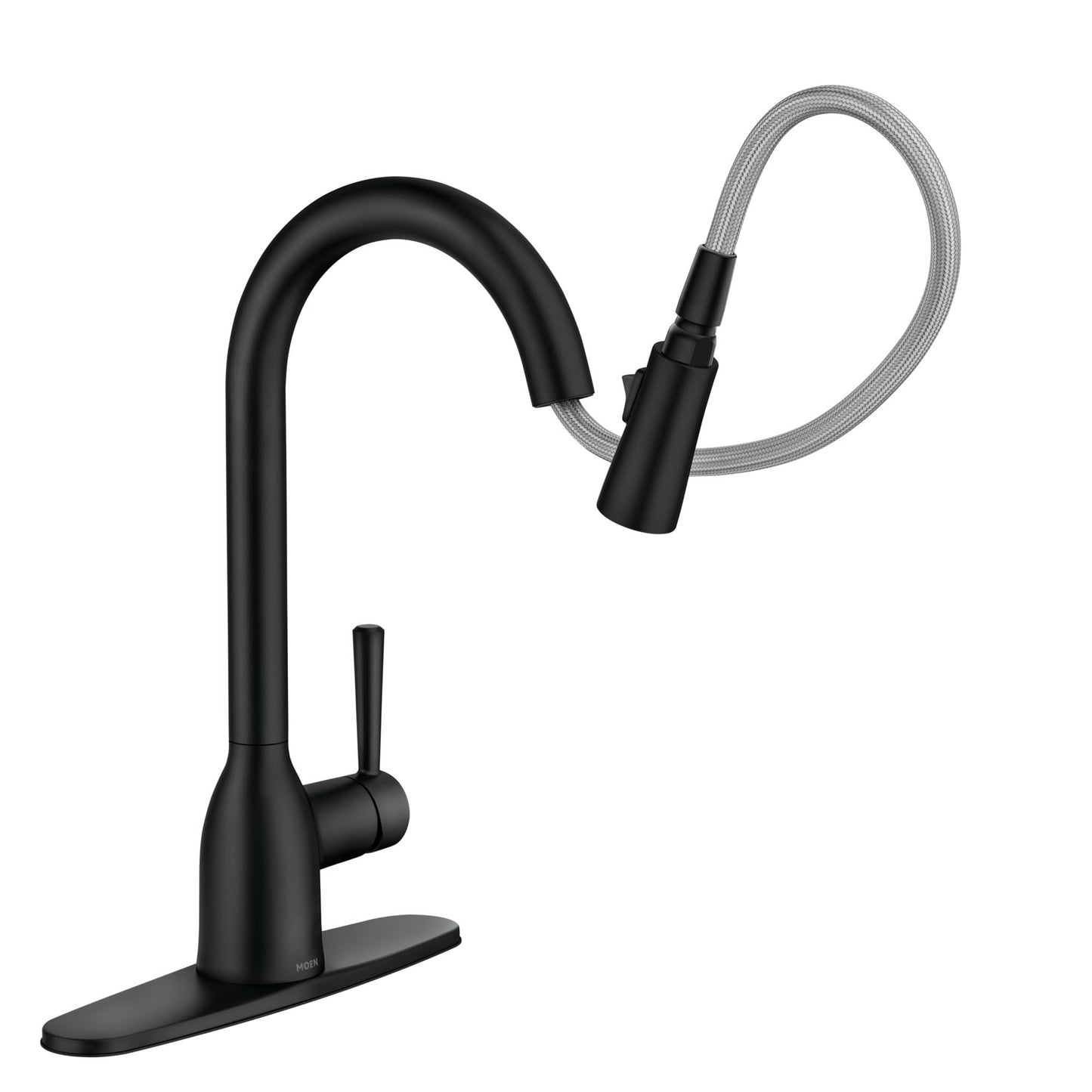 Moen Adler Matte Black One-Handle High Arc Kitchen Sink Faucet with Power Clean, Modern Kitchen Faucet with Pull Down Sprayer, 87233BL