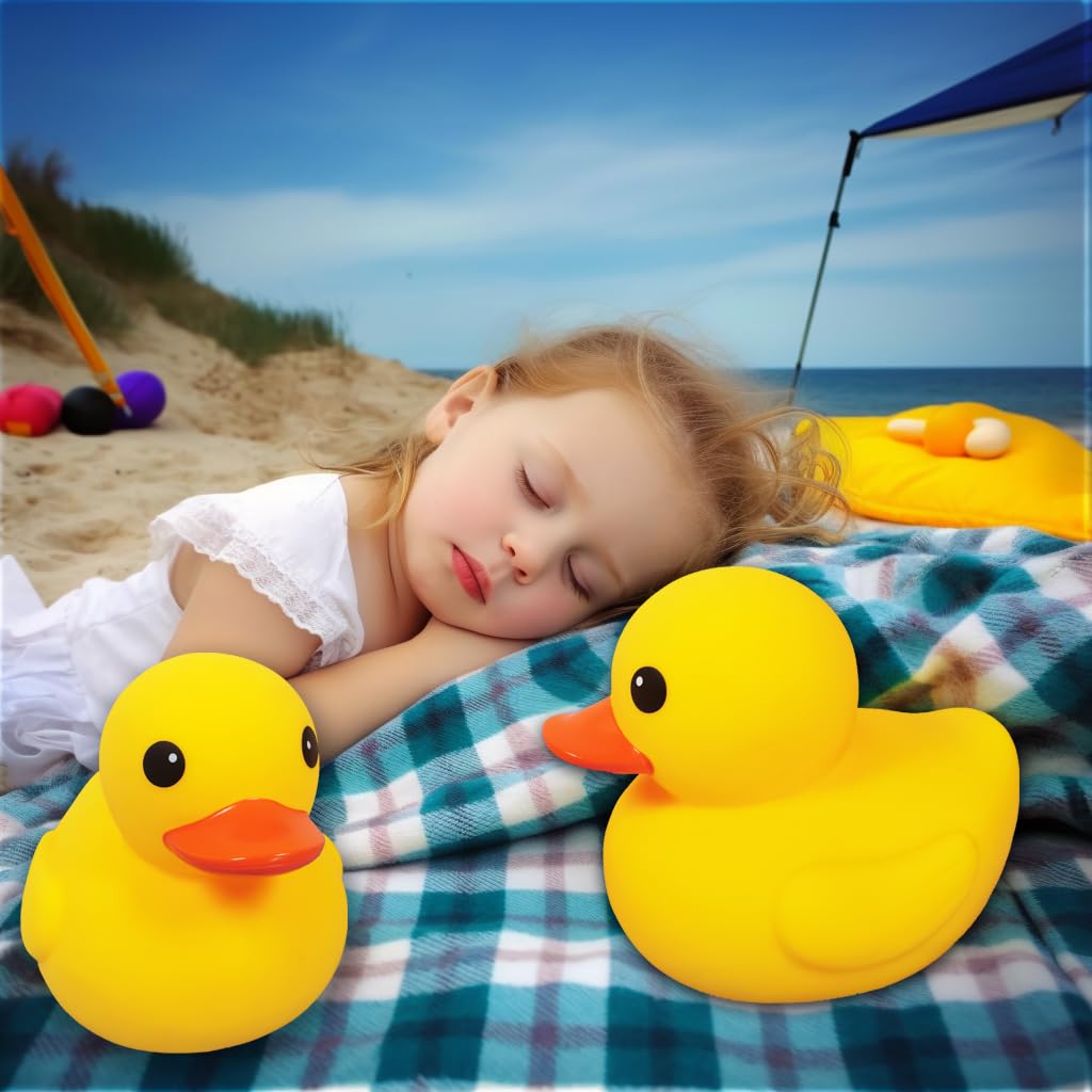2 Pcs Jumbo Rubber Yellow Duck,Kalafona 10.3 Inch Giant Big Large No 'Bebe' Noise No Hole Rubber Funny Duck Bath Pool Toy Without Hole for Kids Shower Birthday Party Favor Home Decor