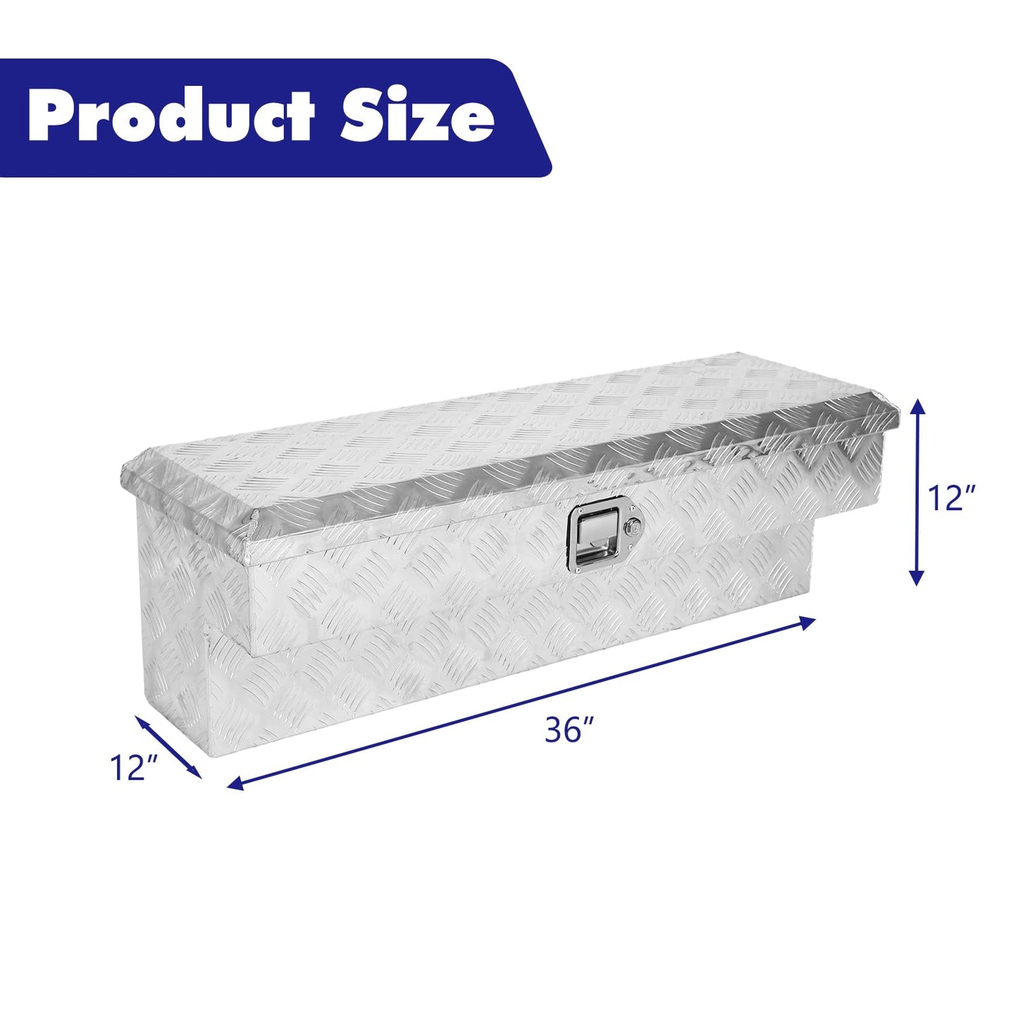 bchsadvb Side Mount Truck Tool Box 36"X12"X12" Aluminum Pickup Truck Bed ToolBox Trailer Storage with Lock Key 5 Bar Tread-Silver