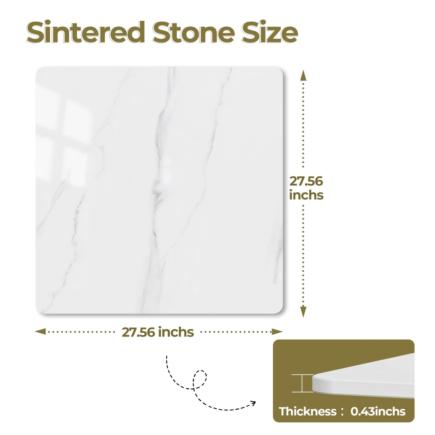 SSTBLEV Square Table Top, 27.5” White Sintered Stone Tabletop, DIY Replacement & Cover Marble Desktop, Scratch & Wear Resistant, Suitable for Indoor & Outdoor