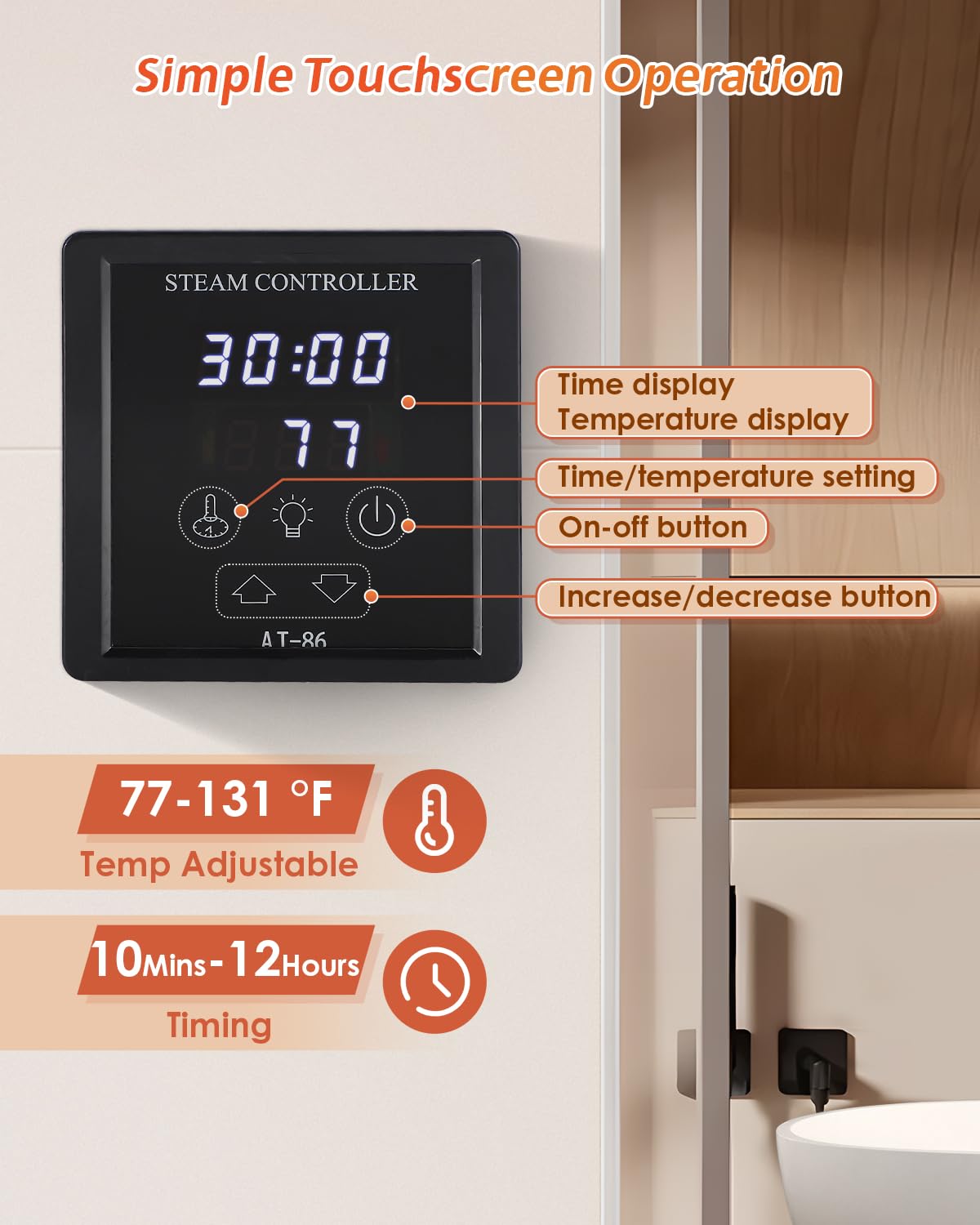 Hapyvergo Steam Shower Generator Kit 10.5KW for Bath Sauna SPA, Self-draining System, Aromatherapy Steam Head, LED Touchscreen Controller, 12-Hour Timer 77-131℉ For Home Commercial Use
