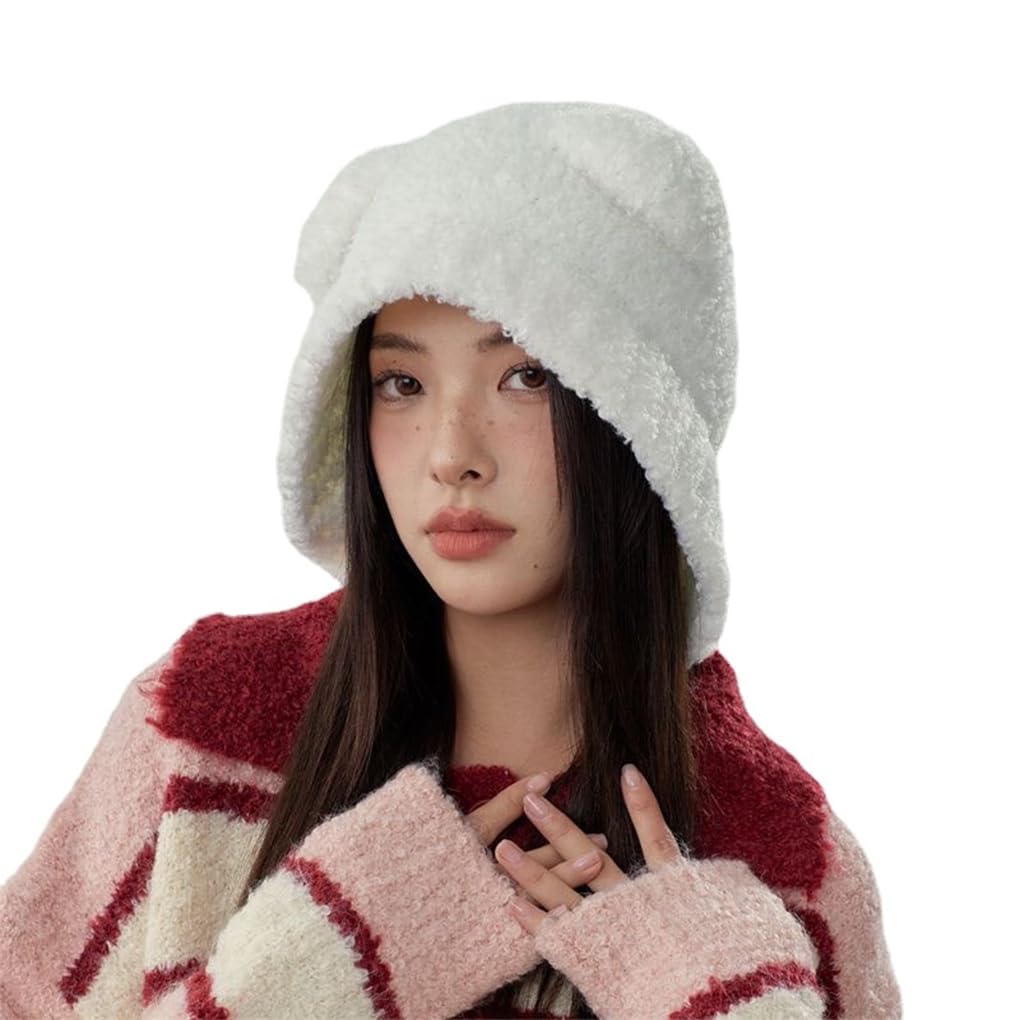 The Human Bear Ears Warm Hat - Y2K Adventure Time Plush Beanie for Women - All-Around Head and Ear.