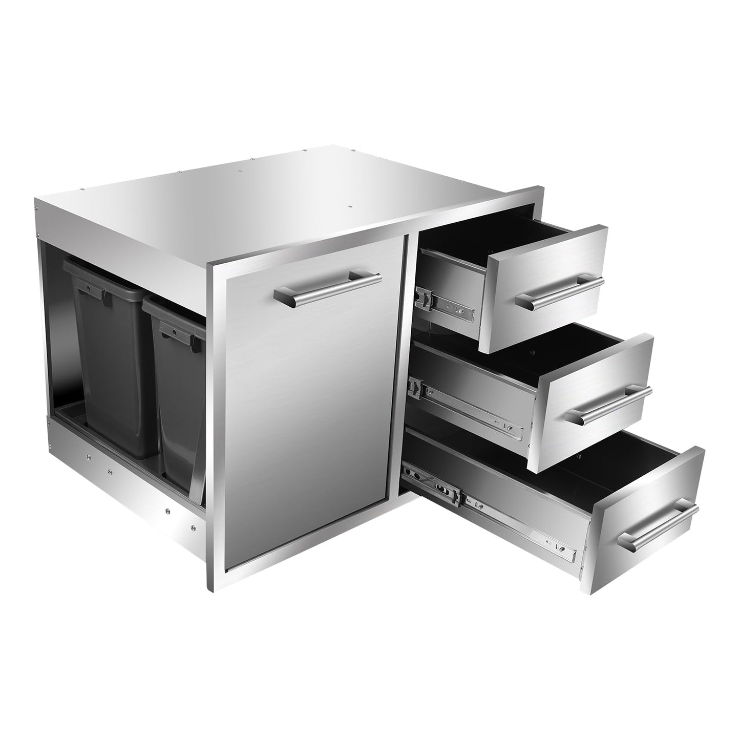 Outdoor Kitchen Drawer Combo, BBQ Access Trash Drawer Combo with Triple Stainless Steel Drawers(Right), Outdoor Kitchen for BBQ Island, Grilling Station, Outside Cabinet (28" W x 19.6“D x 20.1" H)